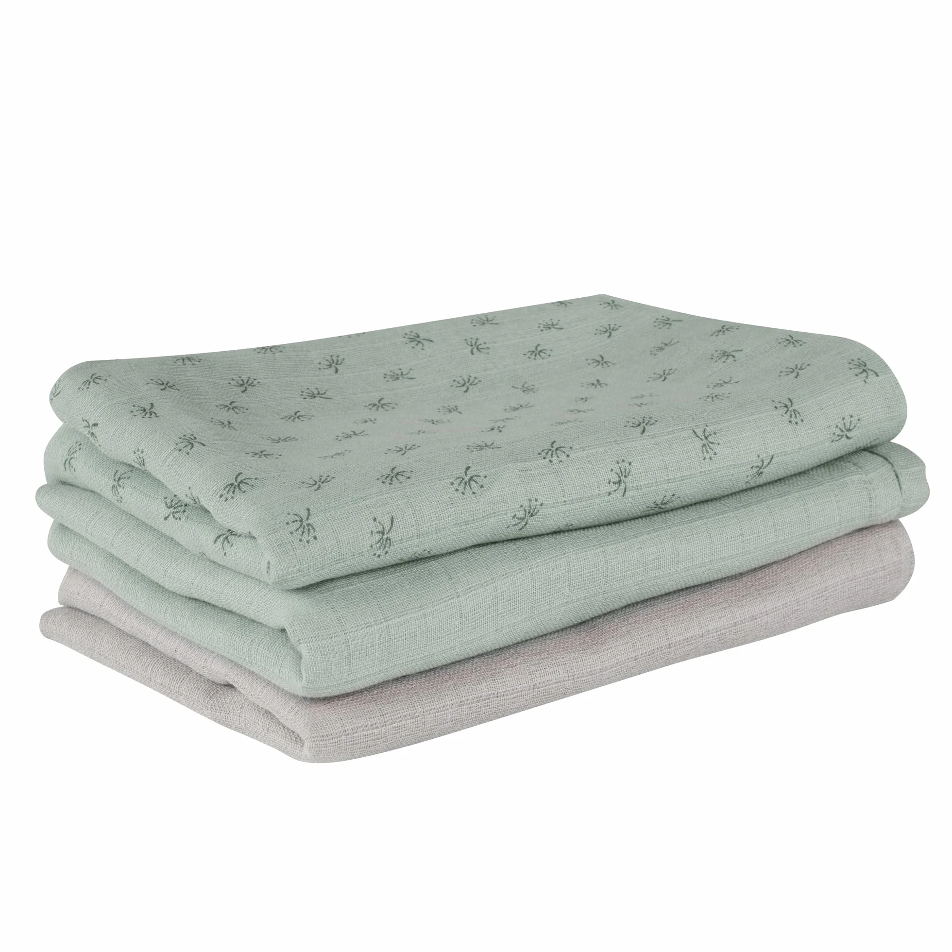 roba organic Zestaw 3 pieluch Lil Planet - 80 x 80 cm - Musselin - Pieluchy tekstylne z bawełny organicznej - certyfikaty GOTS i Oeko-Tex 100 - Frosty Green
