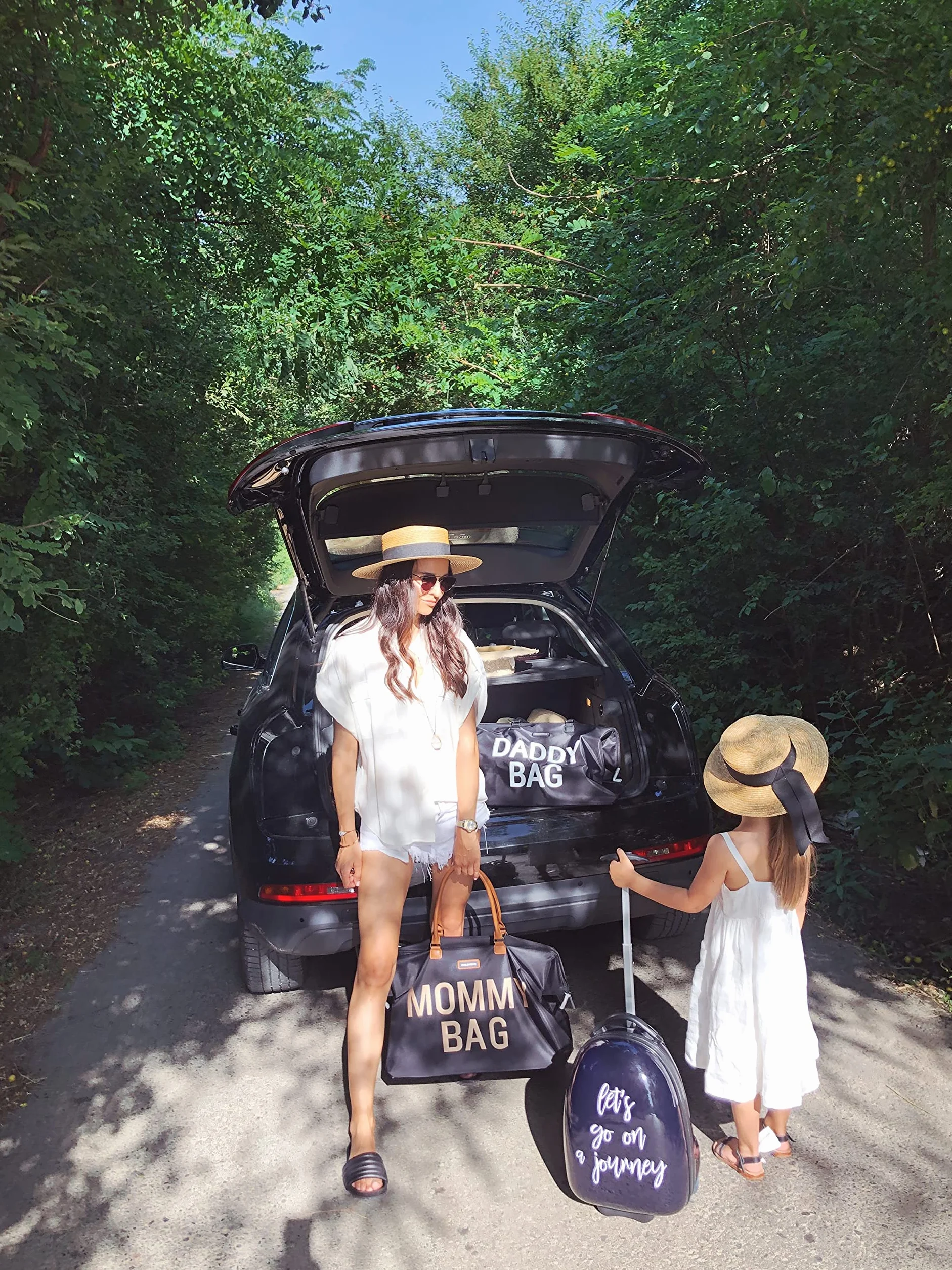 CHILDHOME, Mommy Bag, torba na pieluchy, dla kobiet w ciąży, torba podróżna, duża pojemność, mata do przewijania, regulowany pasek na ramię, izolowana kieszeń, przejście na walizkę, czarny/złoty