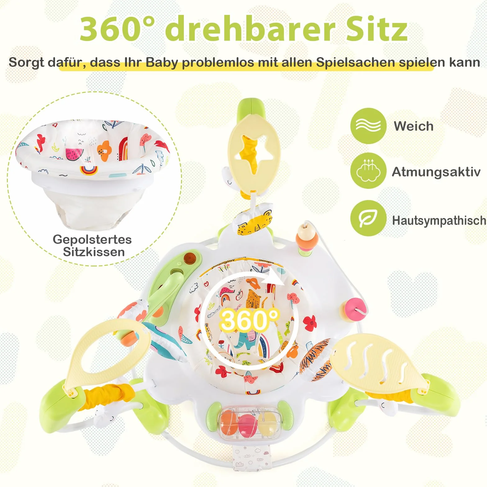 GOPLUS 3 w 1 Baby Jumperoo, centrum do skakania i zabaw z obrotowym siedziskiem o 360°, zabawka i tablet muzyczny ze światłami i dźwiękiem, siedzisko do zabawy z regulacją wysokości, dla dzieci od 6