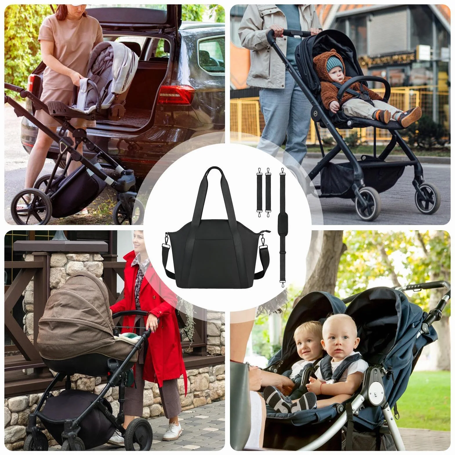 Stroller Diaper Bag, wodoodporna torba na pieluchy, torba na pieluchy, wielofunkcyjne torby na pieluchy, torby na pieluchy o dużej pojemności, 13,3 x 6,1 x 9,4 cm na mokre wycieraczki, pieluchy,