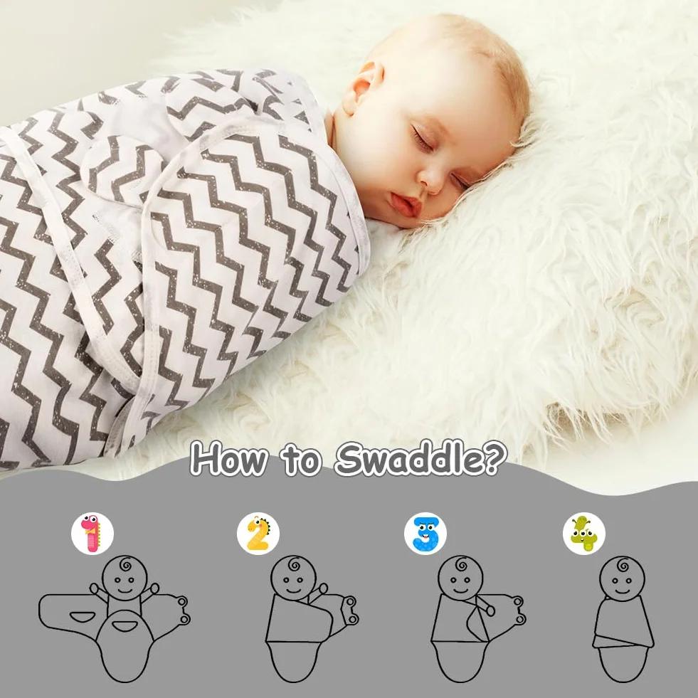 Śpiwór dla niemowląt, 0–3 miesięcy, ekologiczne śpiwory bawełniane dla noworodków, koc swaddle, śpiwór dla dzieci w tkaninie unisex 3-pack (ciemnoszary)