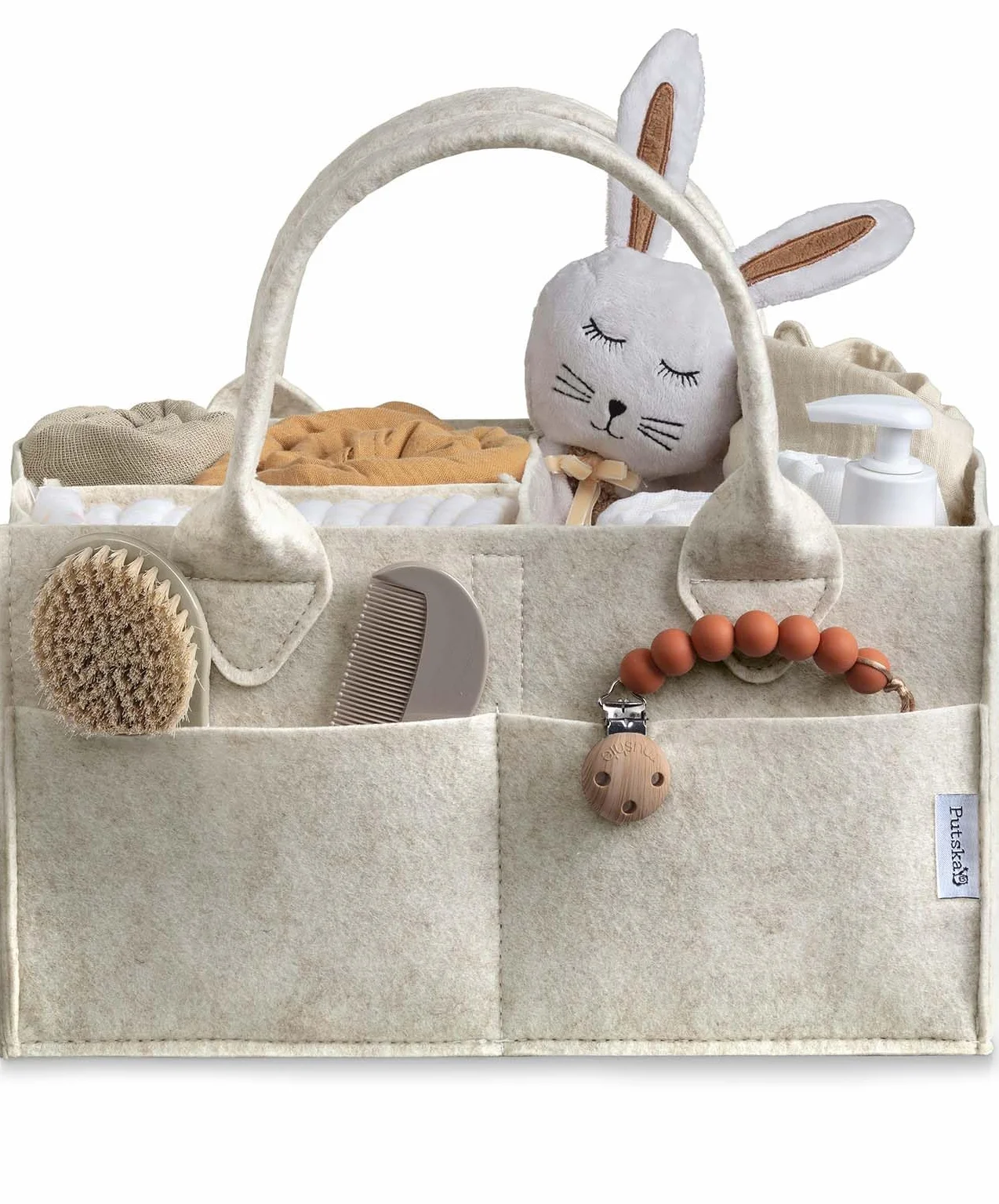 PUTSKA Organizer na pieluchy dla niemowląt - kosz do przechowywania pieluch w pokoju dziecięcym, lista prezentów na baby shower i niezbędne rzeczy do rejestru-Biały Duży
