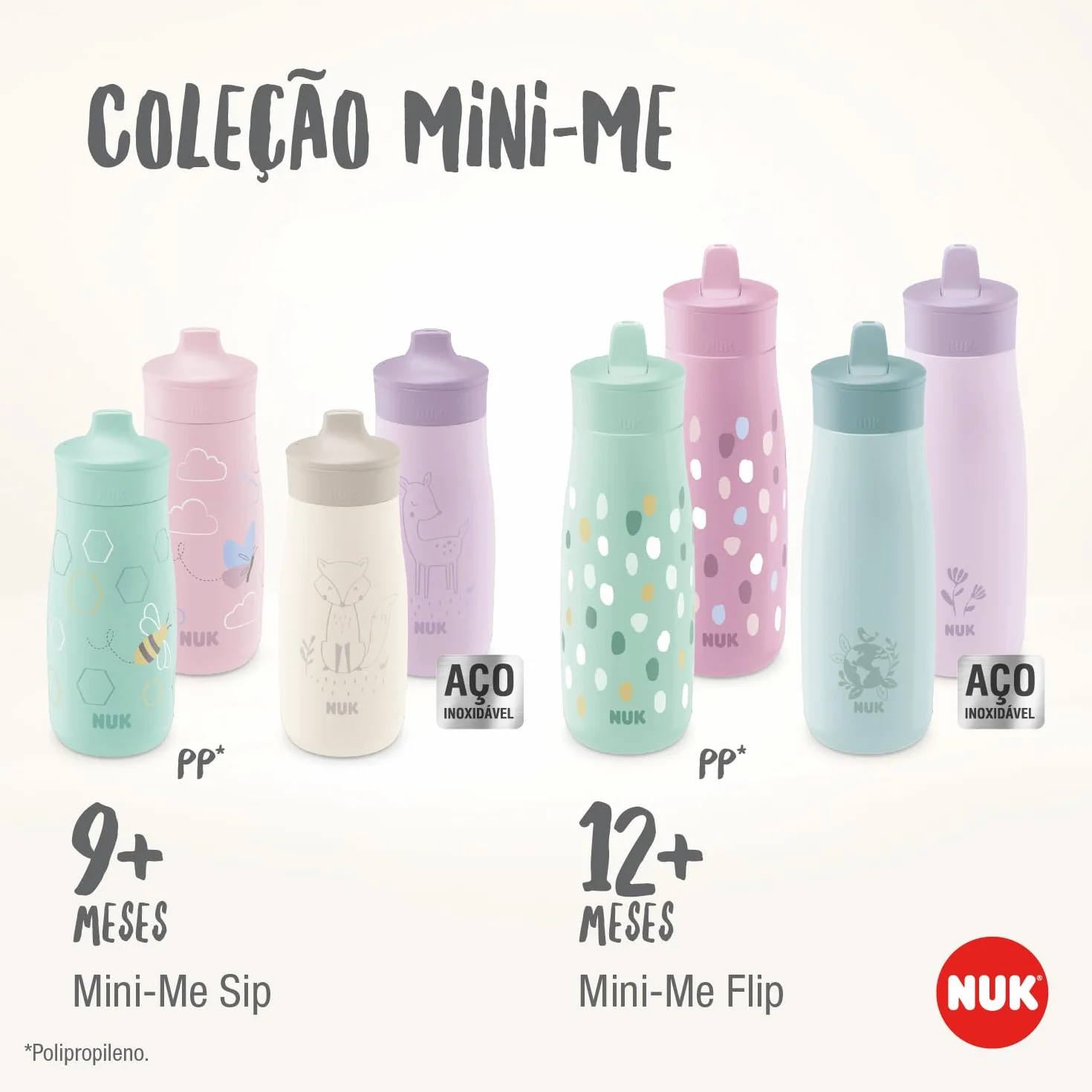 NUK Mini-Me Sip Kubek dla niemowląt, 9 miesięcy, 300 ml, butelka na wodę dla niemowląt, umiarkowany wylewka, odporny na wyciek, nietłukący, Mint Bee