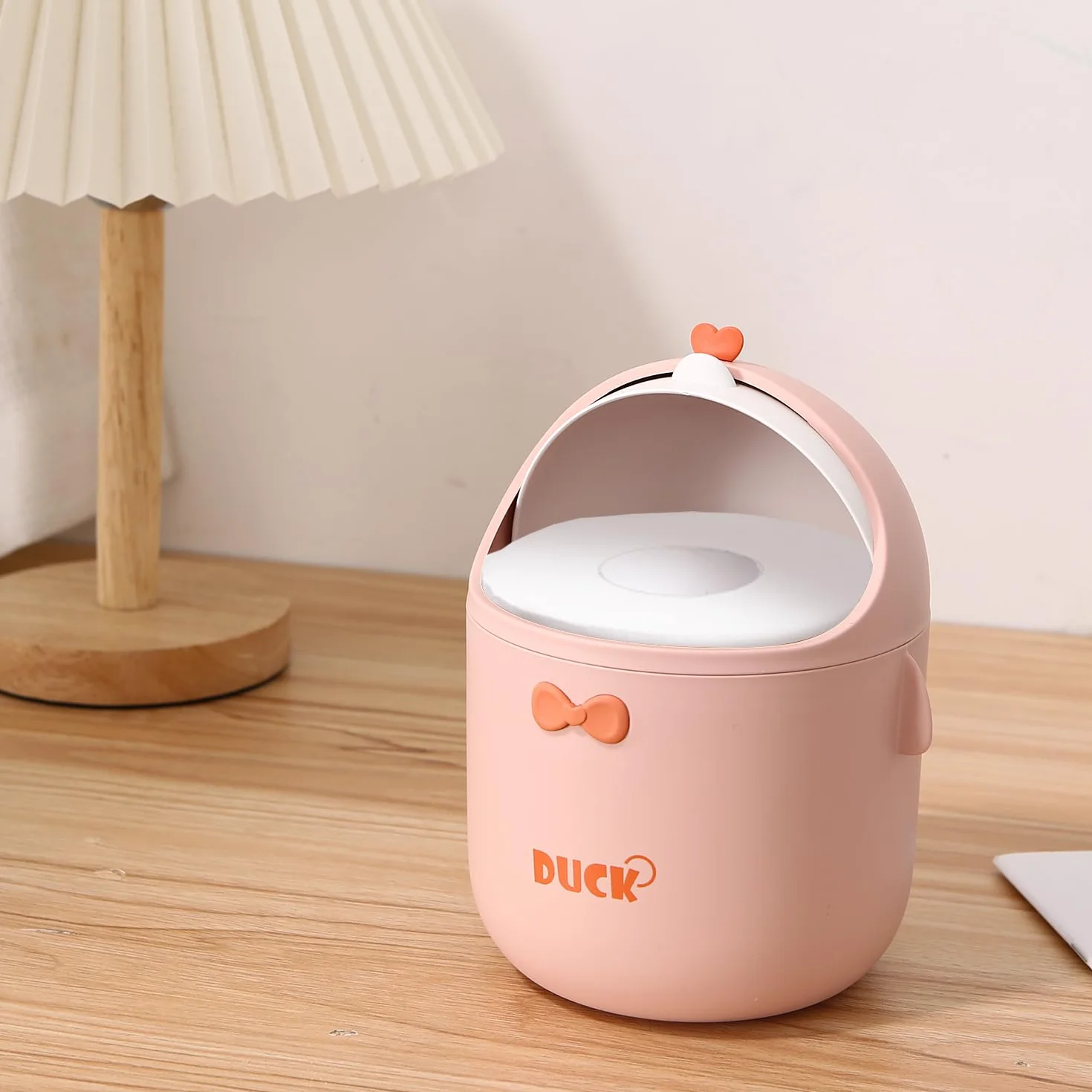 Huifoo Mini Kosz na Śmieci z Pokrywką - Słodka Dekoracja Kawaii, Pudełko do Przechowywania do Biura, Pokoju Dziecięcego, Toaletki, Salonu