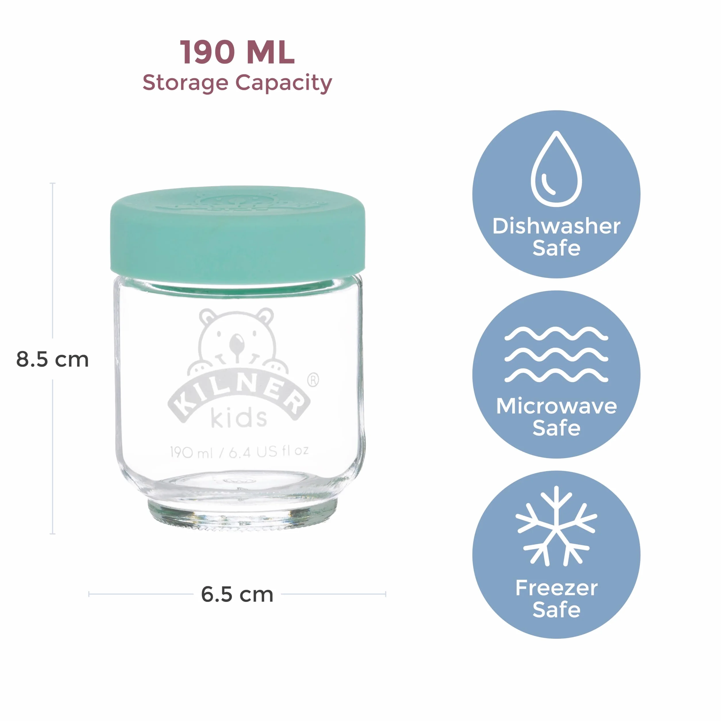 Kilner Zestaw kieliszków dla niemowląt 190 ml | 6 pojemników na owsiankę dla niemowląt | do przechowywania, zamrażania i serwowania domowych posiłków dla niemowląt | wolne od substancji szkodliwych i