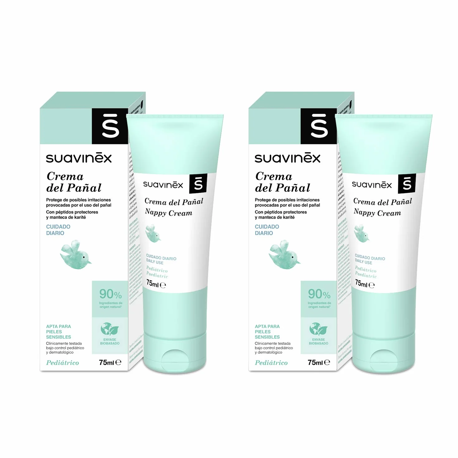 Suavinex Zestaw 2 x pieluchy dla niemowląt 75 ml, ochrona przed podrażnieniami, wrażliwa skóra, zielony