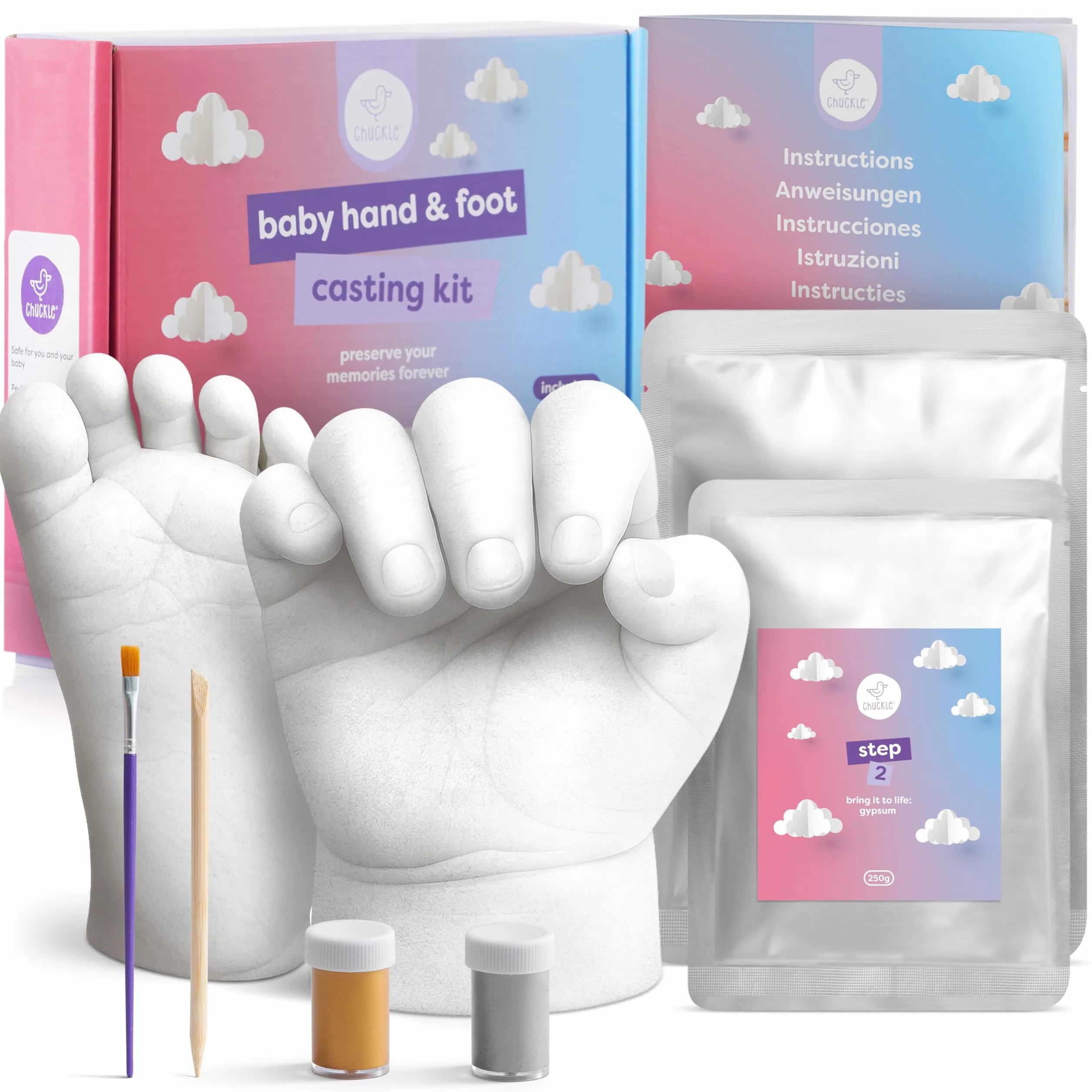 Chuckle Zestaw do odlewania odcisków dłoni dziecka, formowanie 3D, pamiątka, prezent na baby shower