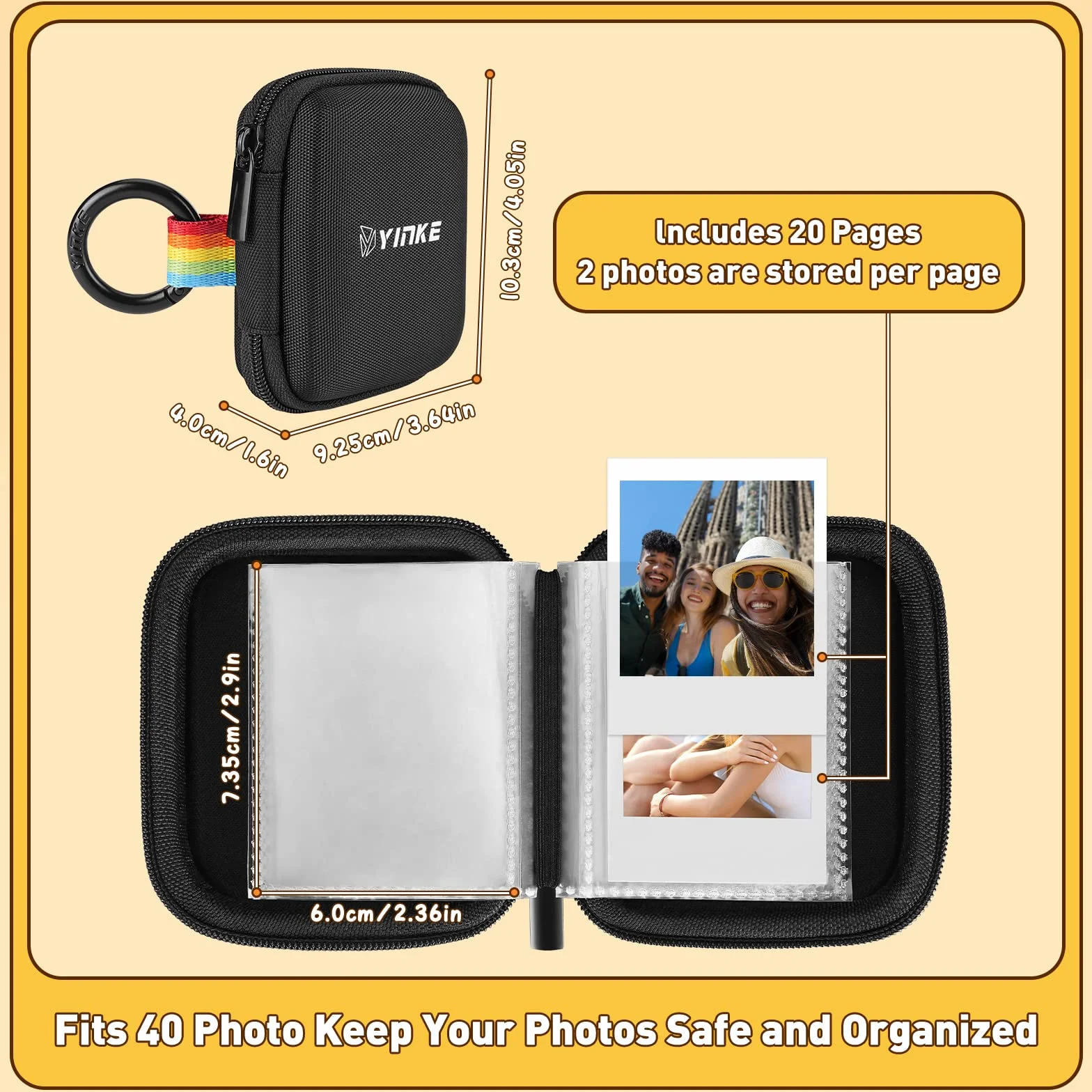Yinke Kieszonkowy album fotograficzny z 40 kieszeniami na aparat Polaroid Go Instant Camera, przenośny album podróżny (czarny)