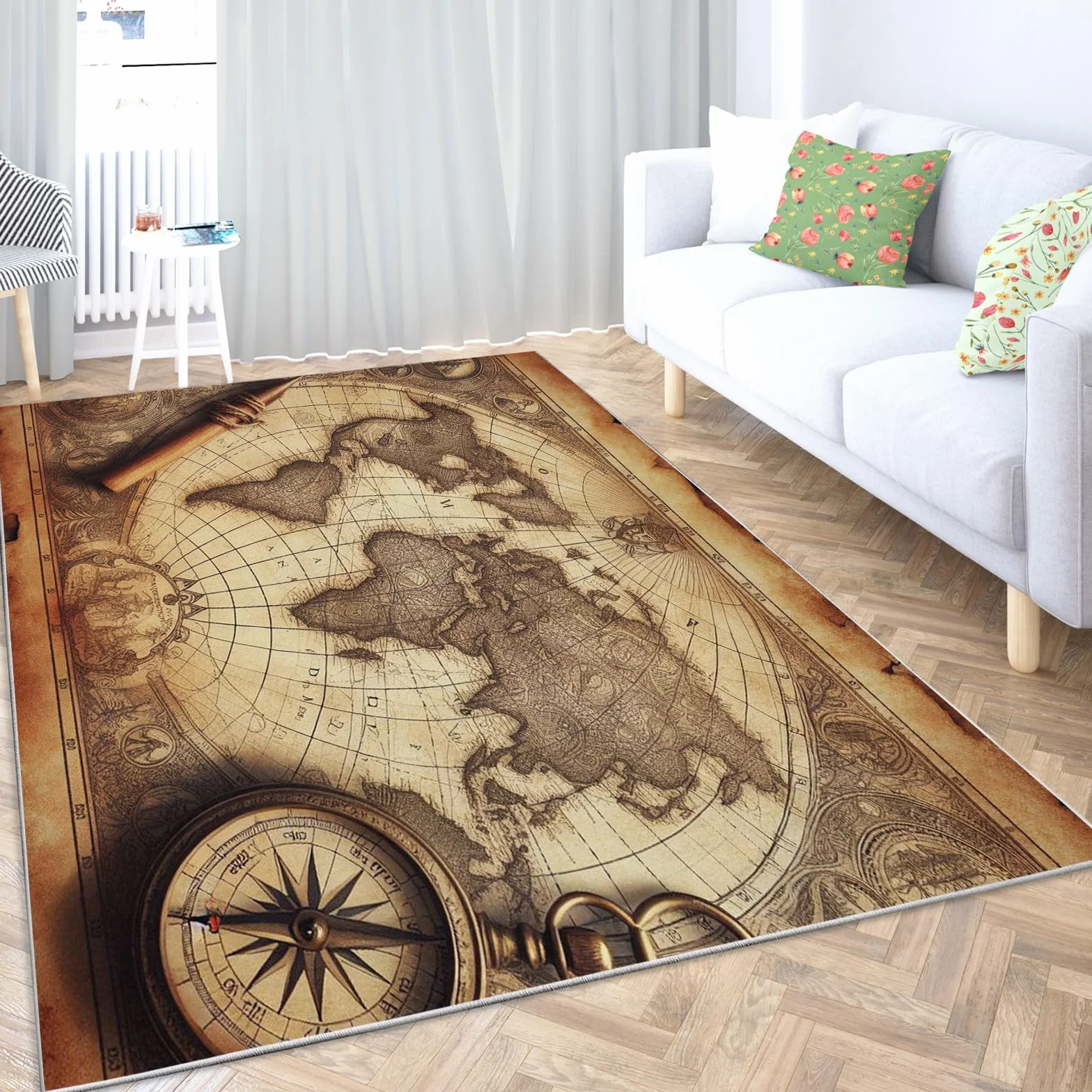 Dywan Mapa Świata Brązowy 140x200 cm Antypoślizgowy Nowoczesny