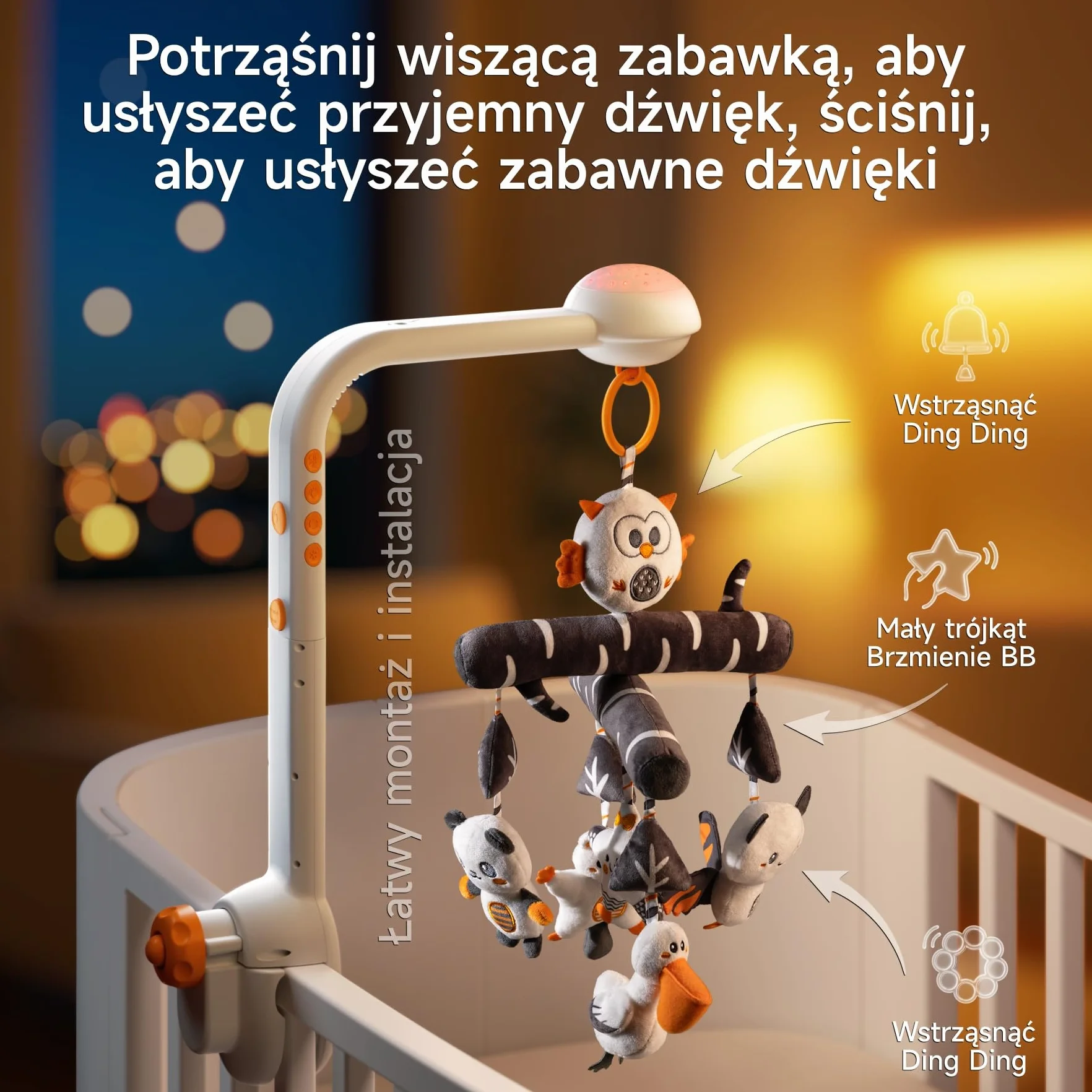 TUMAMA Baby Mobile łóżeczko dziecięce z muzyką 3 w 1 projekcyjny światło rotacja