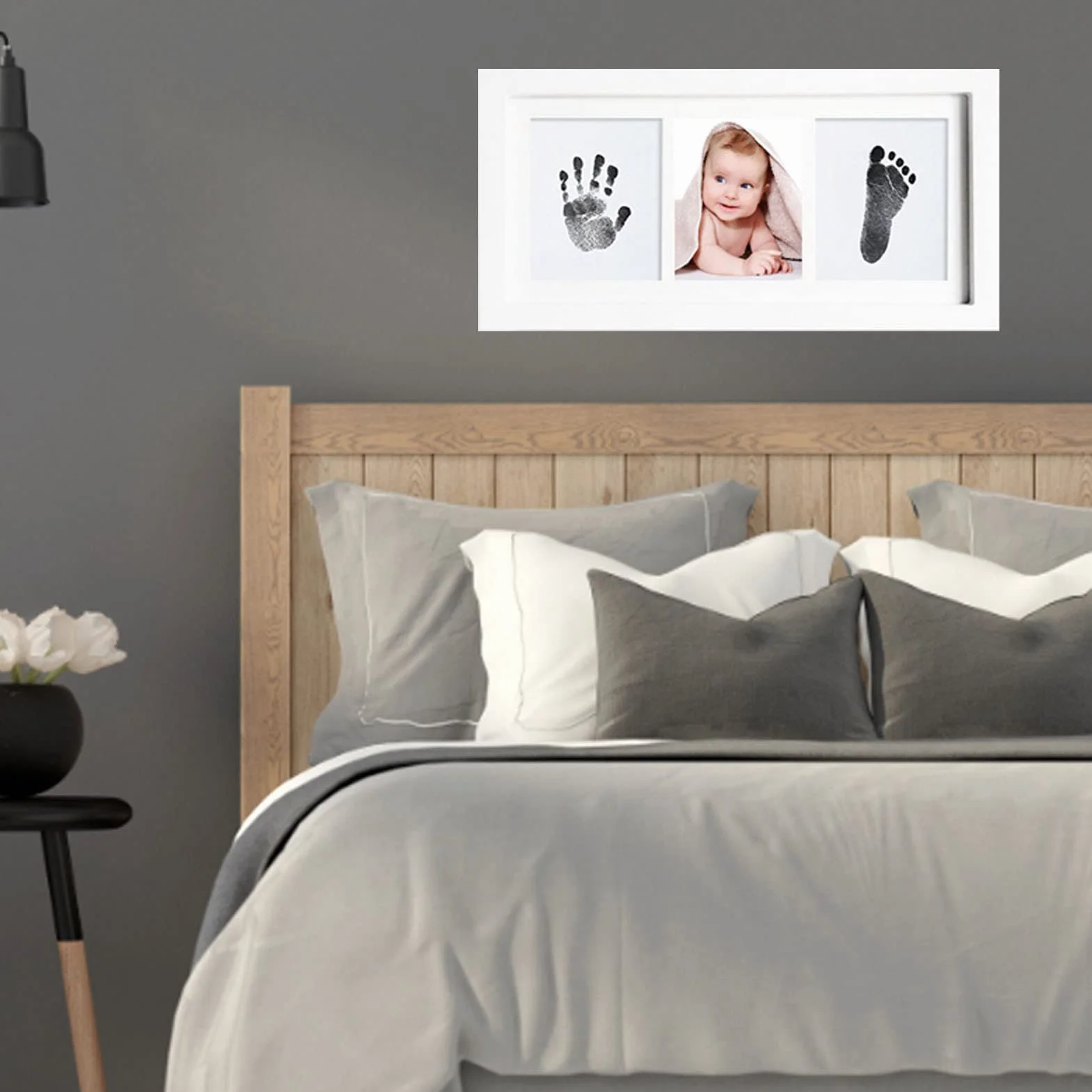Baby Handprint and Footprint Kit Zestaw Pamiątkowy Biała Ramka na Zdjęcia DIY dla Noworodków