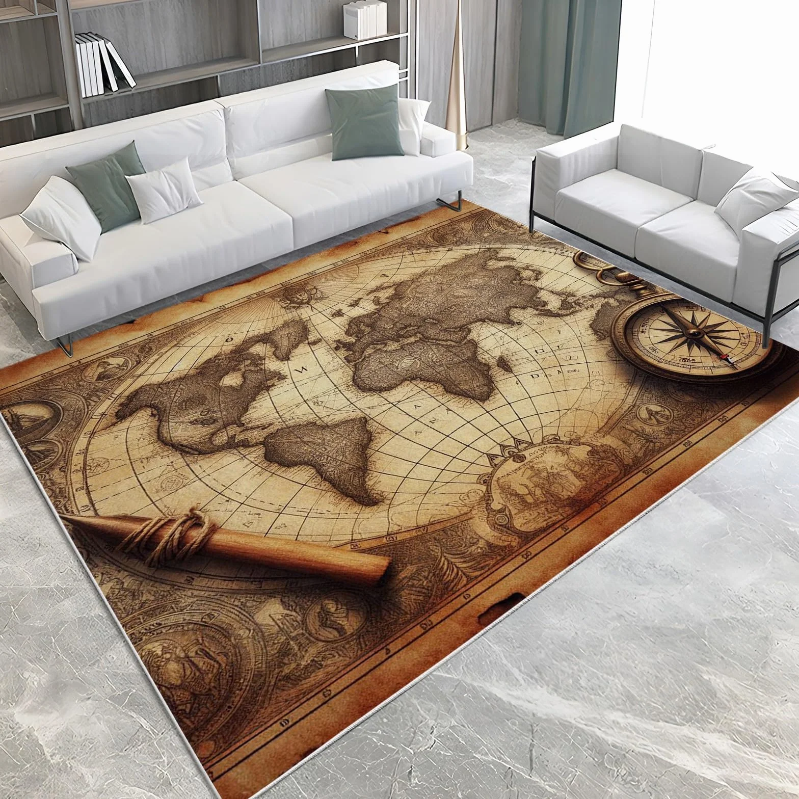 Dywan Mapa Świata Brązowy 140x200 cm Antypoślizgowy Nowoczesny