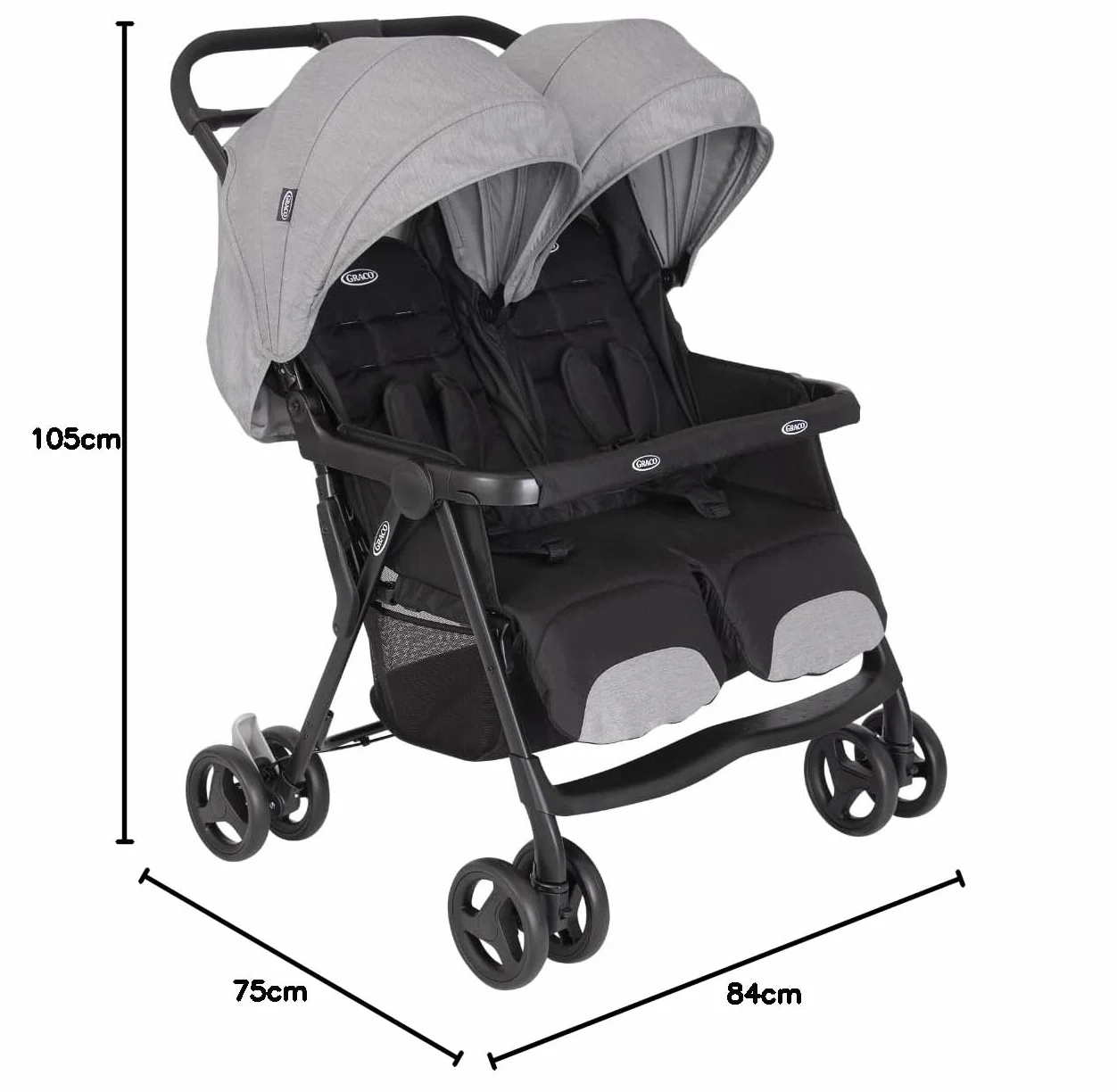 Graco DuoRider lekki podwójny wózek dziecięcy, odpowiedni od urodzenia do ok. 3 lat, moda Steeple Gray