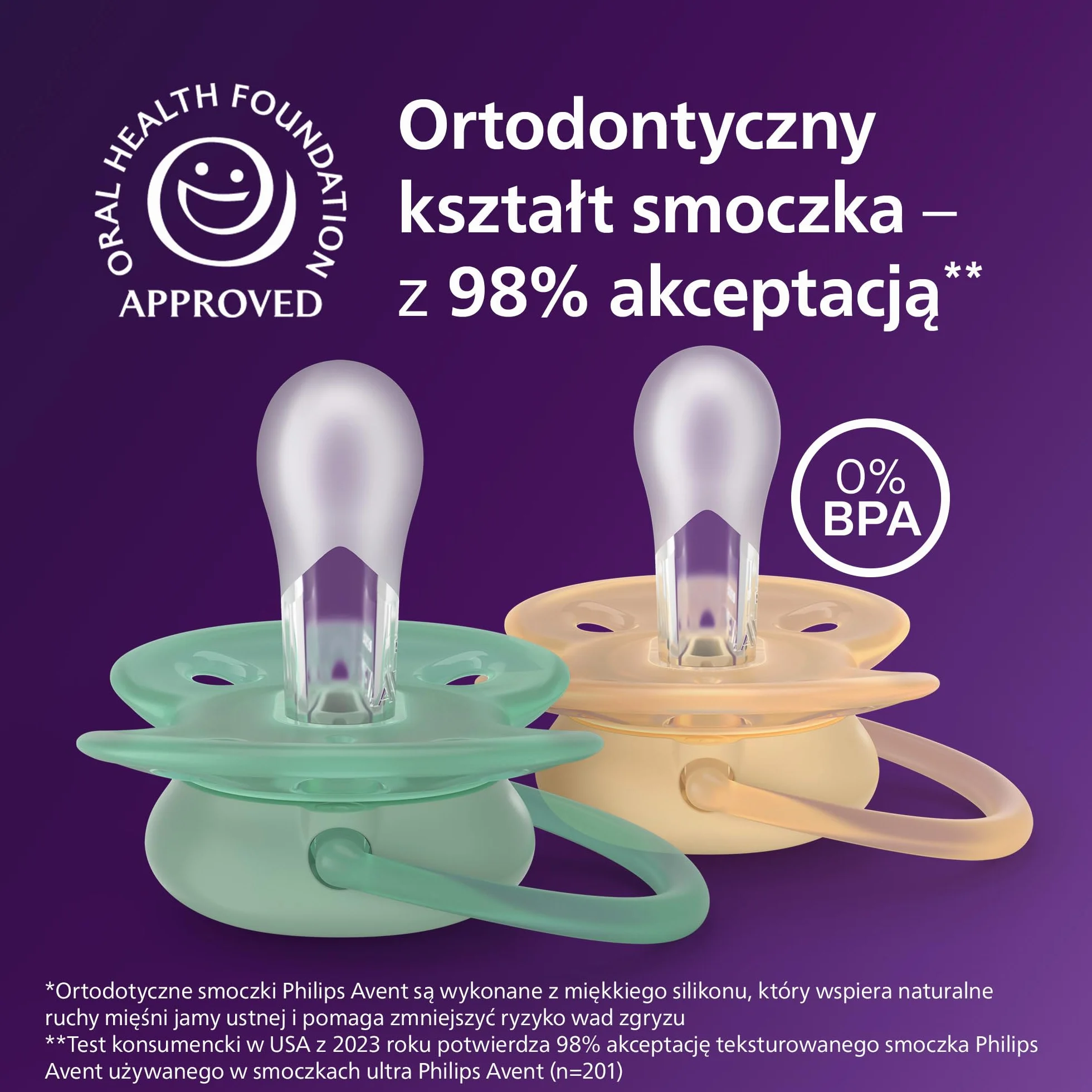 Philips Avent Ultra Soft Smoczki — ortodontyczny smoczek dla dzieci w wieku 6–18 miesięcy, elastyczna osłonka, symetryczna silikonowa końcówka, bez BPA, 2 etui do sterylizacji, 4 sztuki, SCF091/53