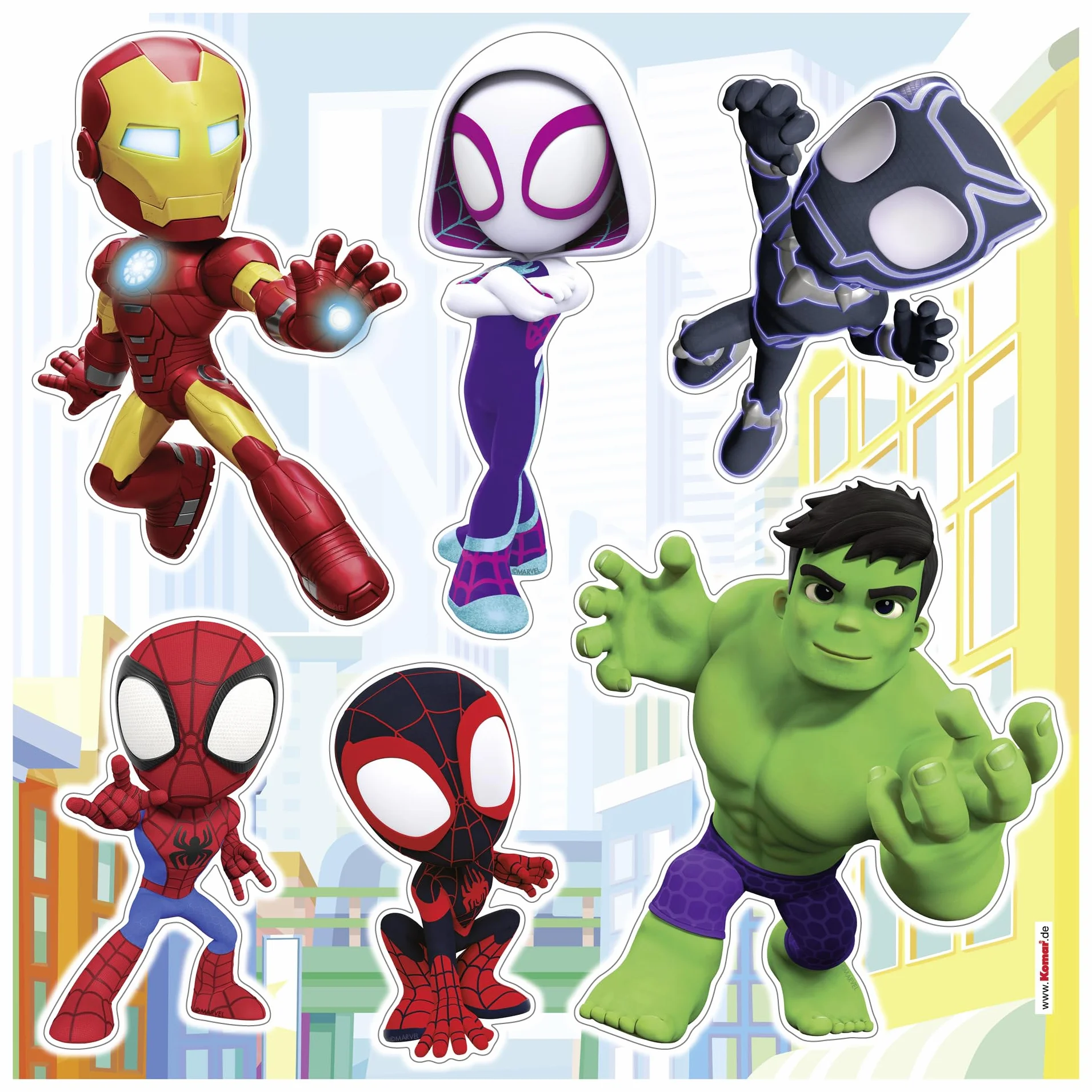 Spidey and His Amazing Friends on Adventures - naklejka ścienna, tatuaż ścienny, naklejka ścienna, Marvel - rozmiar 33 x 33 cm - samoprzylepna