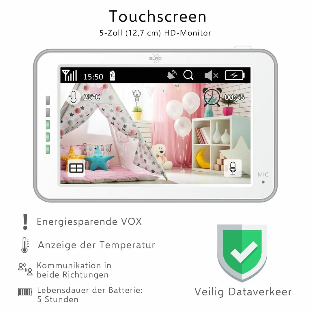 ELRO BC4000 Baby Monitor Royale Full HD niania elektroniczna z ekranem dotykowym 12,7 cm