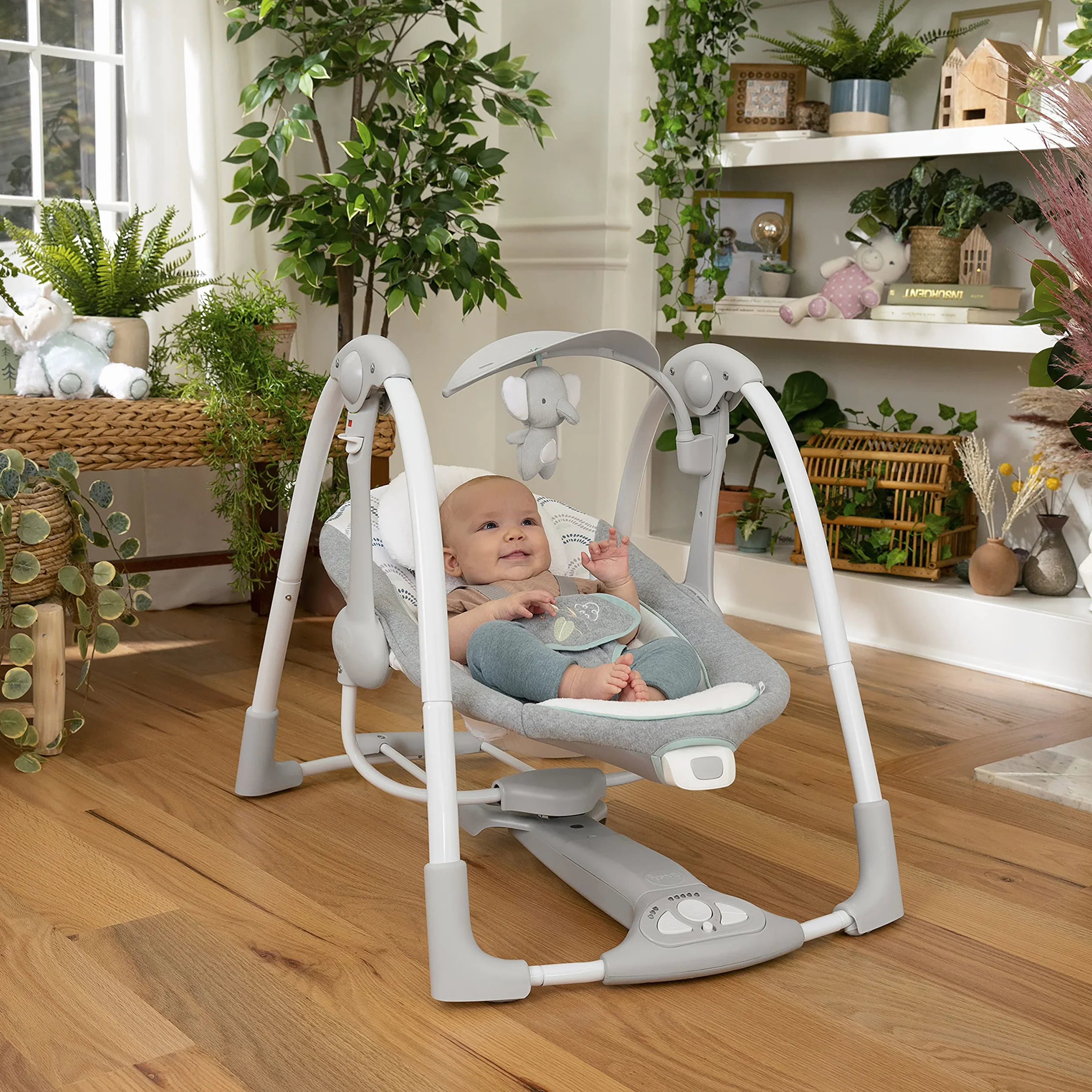 Ingenuity Huśtawka dziecięca 2 w 1 elektryczna przenośna wibracje odgłosy natury 0-9 miesięcy 9 kg