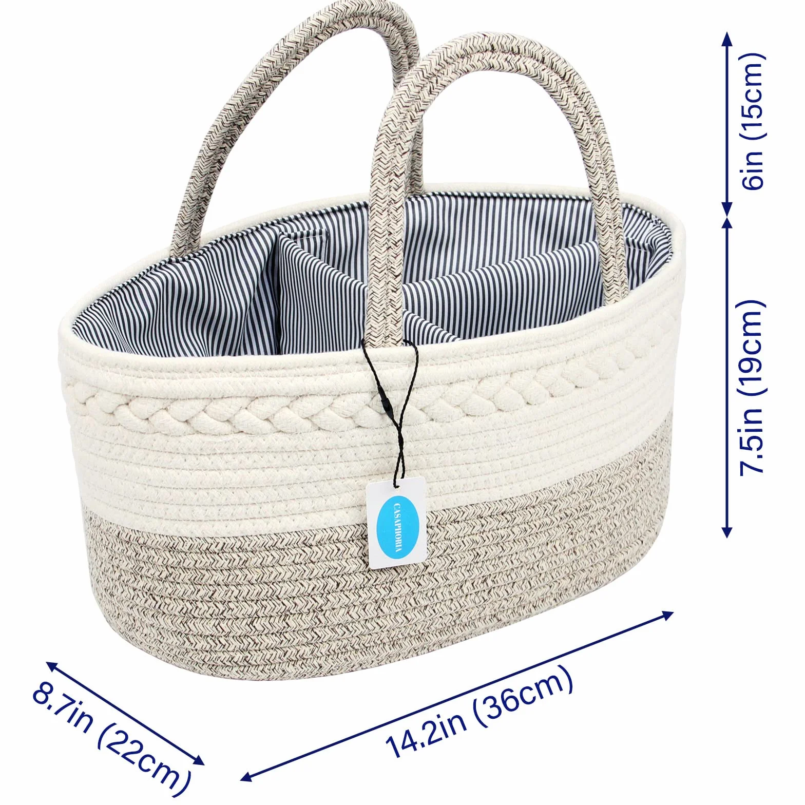 Casaphoria Caddy Organization tkany kosz z bawełnianej liny kosz do przechowywania lub prezent, miękki okrągły kosz z uchwytem, materiał bawełniany, jasnobrązowy (39 cm x 25 cm x 19 cm)