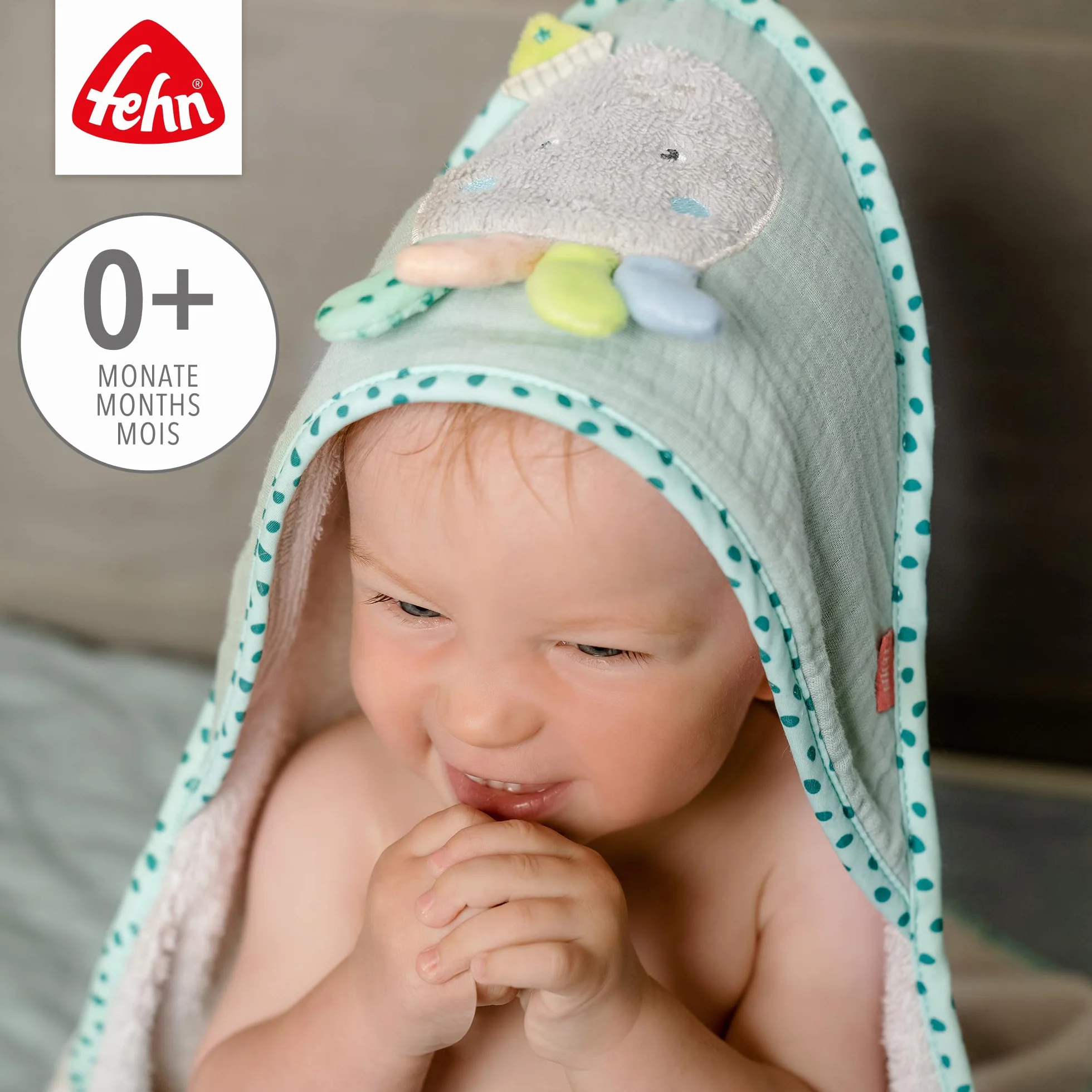 Fehn 054569 Ręcznik kąpielowy z kapturem Oktopus – miękki ręcznik z kapturem i ośmiornicą – dla niemowląt i małych dzieci od 0+ miesięcy – wymiary: 80 x 80 cm, Ośmiornica
