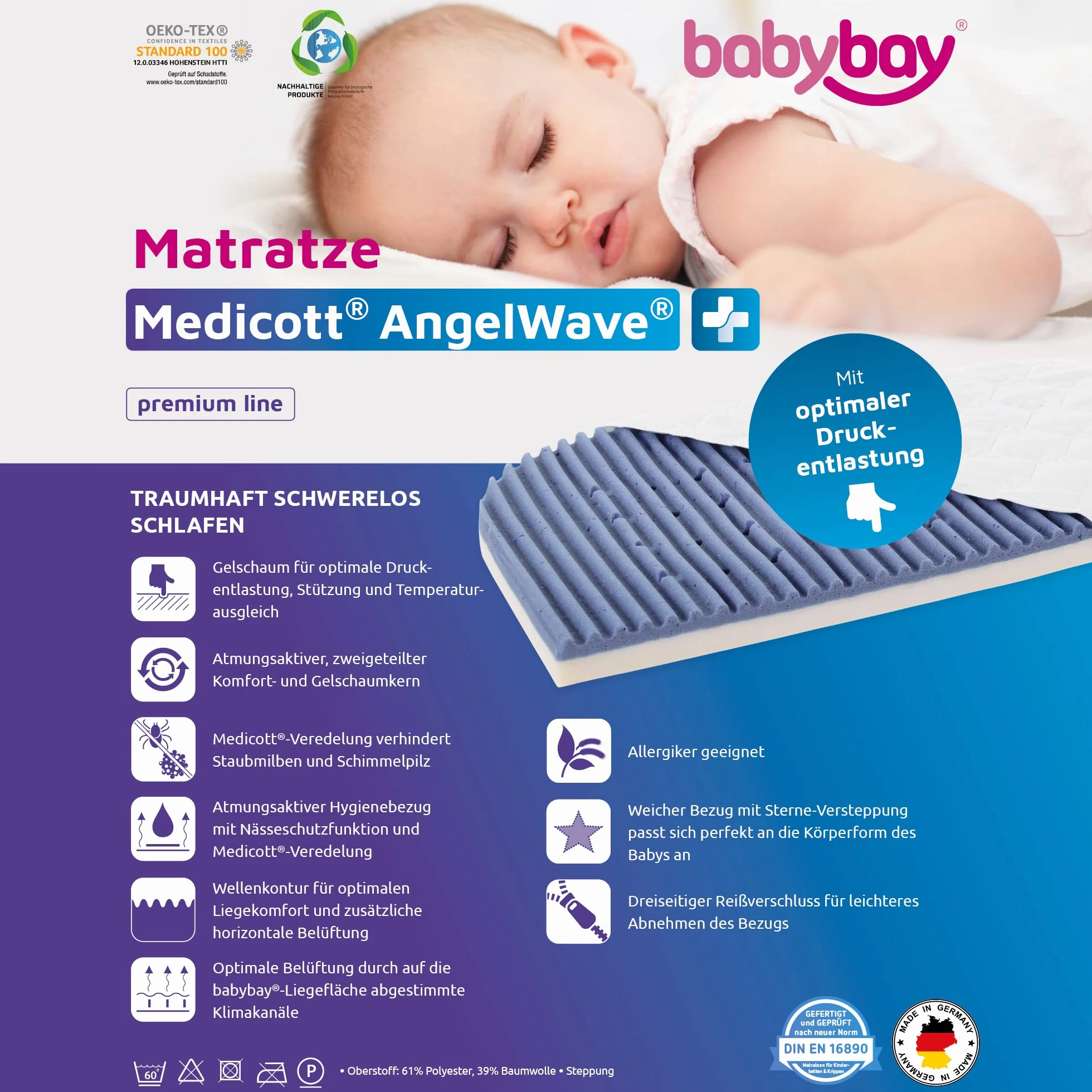 babybay Medicott AngelWave łóżko pomocnicze, pasuje do modeli Maxi, Boxspring i Comfort Plus