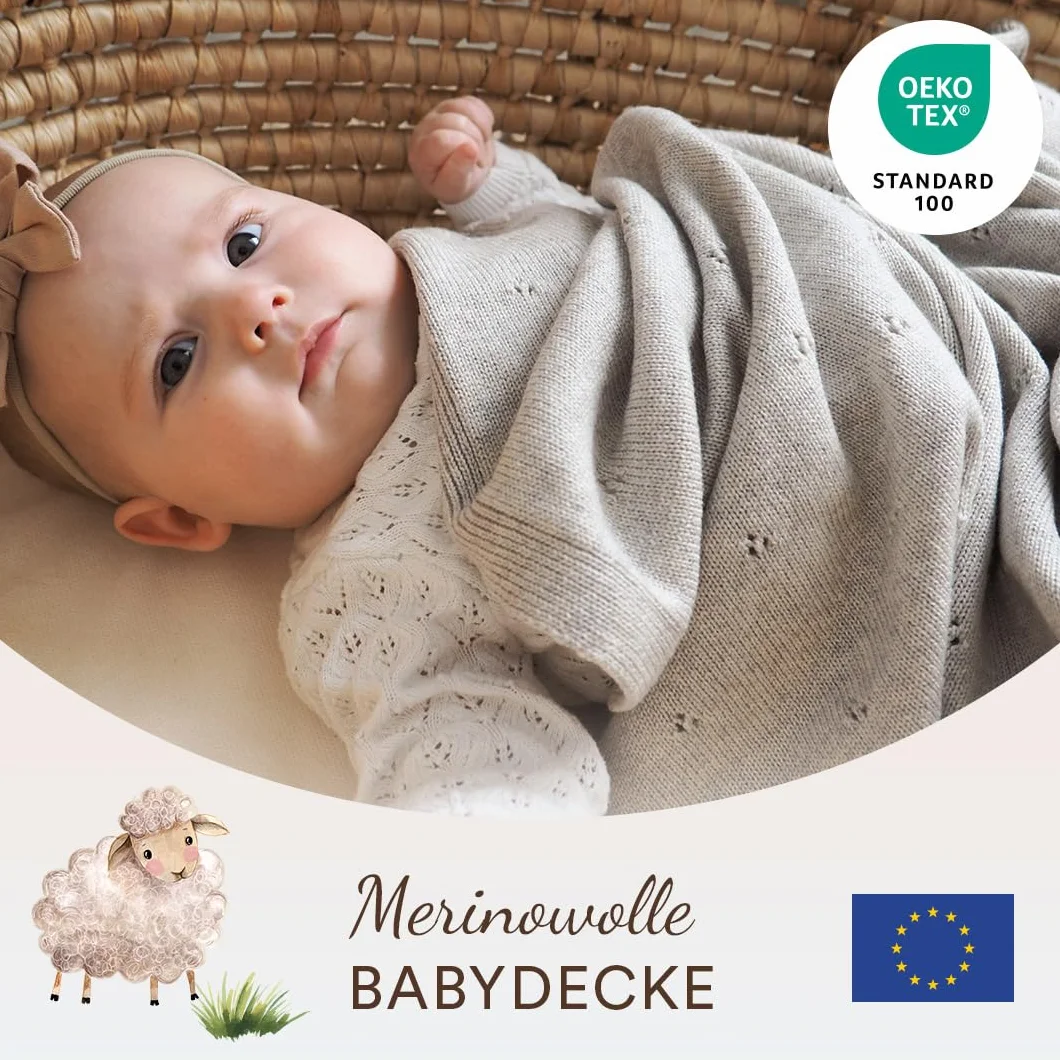 MayLily Kocyk niemowlęcy z wełny merynosów 80 x 100 cm 100% wełna merynosów hipoalergiczny