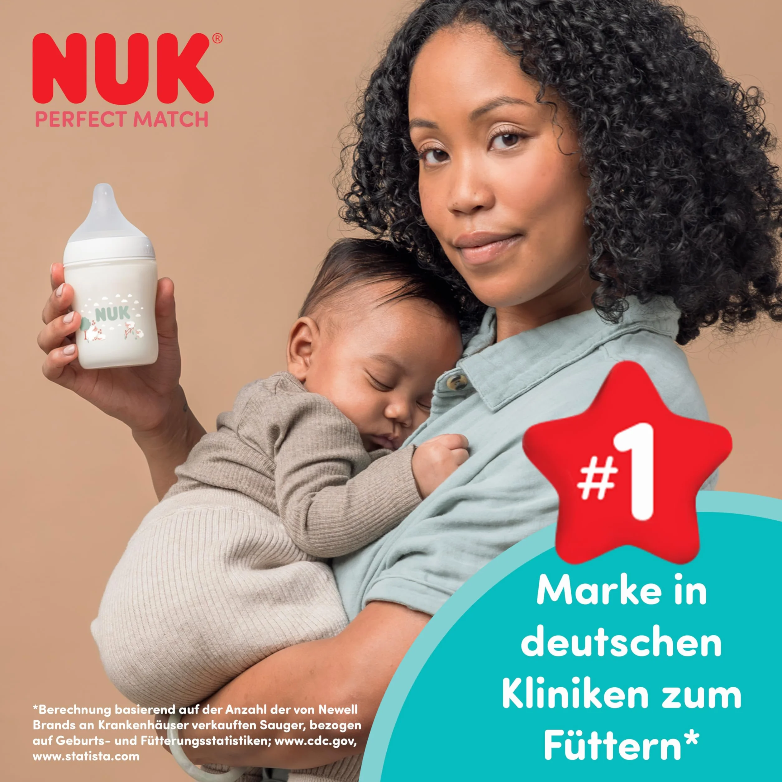 NUK Perfect Match Butelka dla niemowląt | 0+ miesięcy | 150 ml | Butelka przeciwkolkowa | PP | Wskaźnik kontroli temperatury | Hipopotam | 1 sztuka