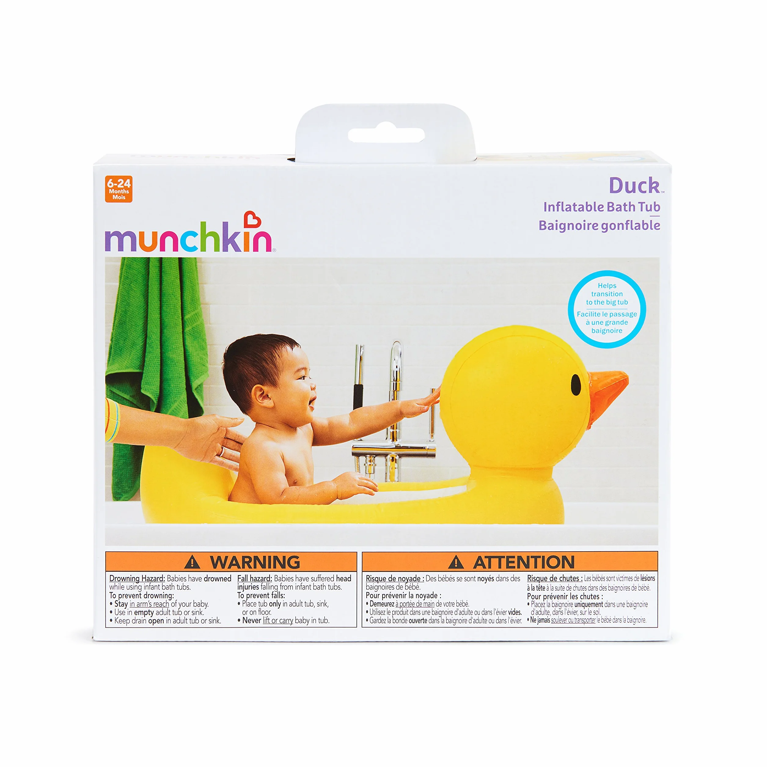 Munchkin White Hot Inflatable Baby Bath Duck Tub, suitable for alternative to larger paddling pools for small children, babies or toddlers. Ideal Baby Bath for traveling or for use at home.