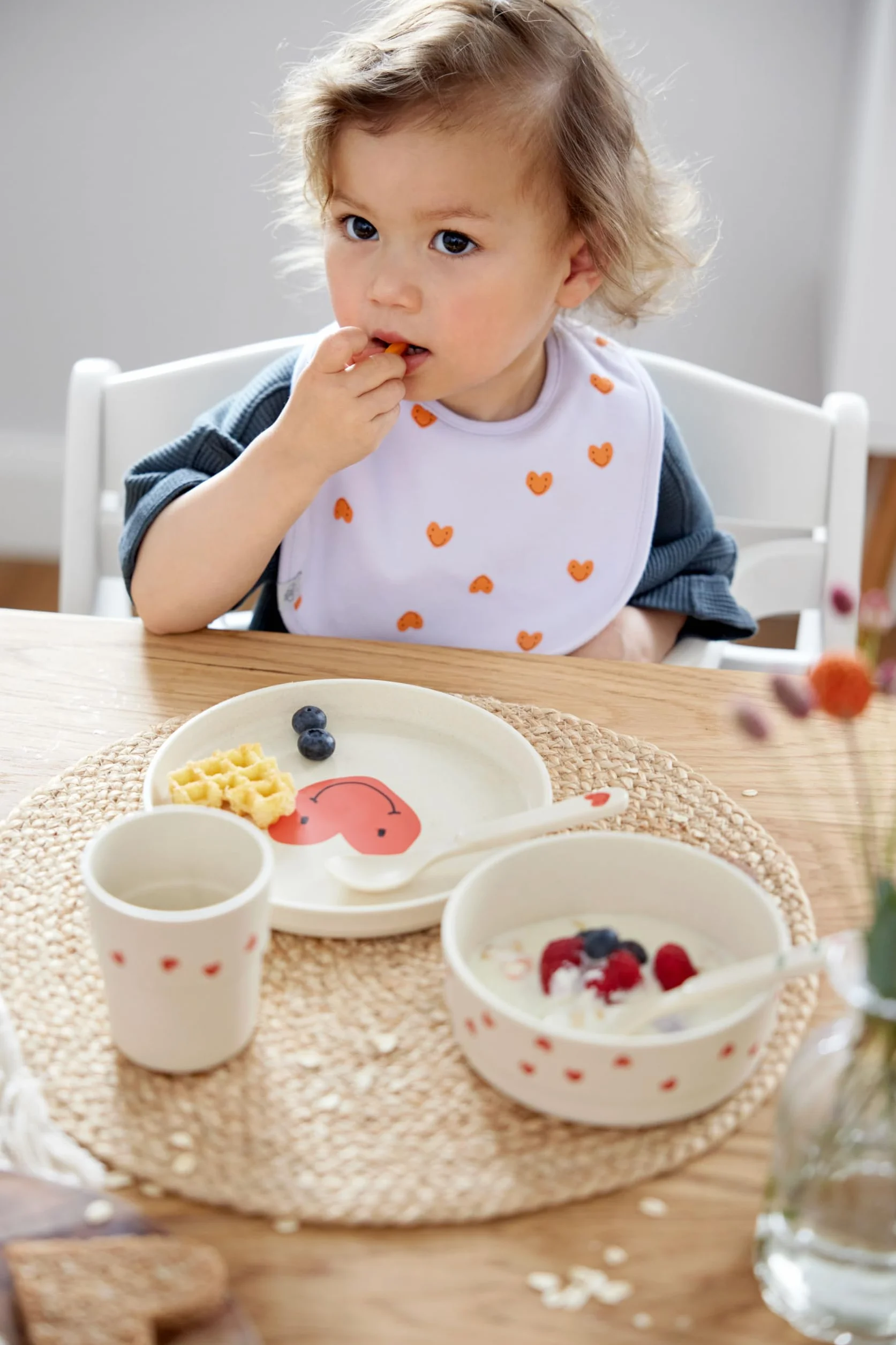 LÄSSIG Miseczka dla dzieci bez melaminy, nie zawiera BPA, do mycia w zmywarce i kuchenki mikrofalowej, Happy Rascals, Smile Sky, niebieska