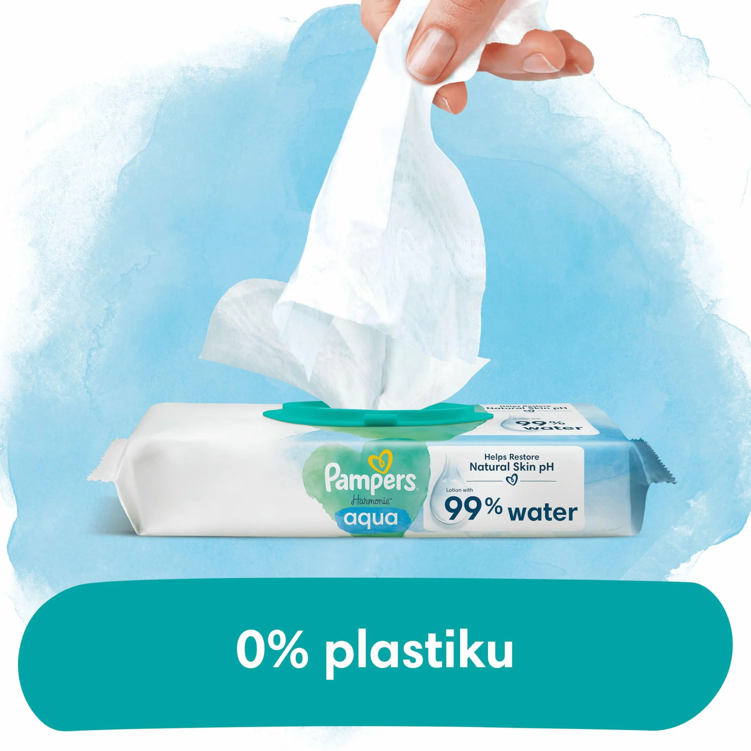 Pampers Harmonie Aqua Chusteczki Nawilżane Dla Niemowląt i Dzieci 576 sztuk (192 sztuk * 3 ), Ochrona Delikatnej Skóry Dziecka, Wykonane w 99% z Czystej Wody