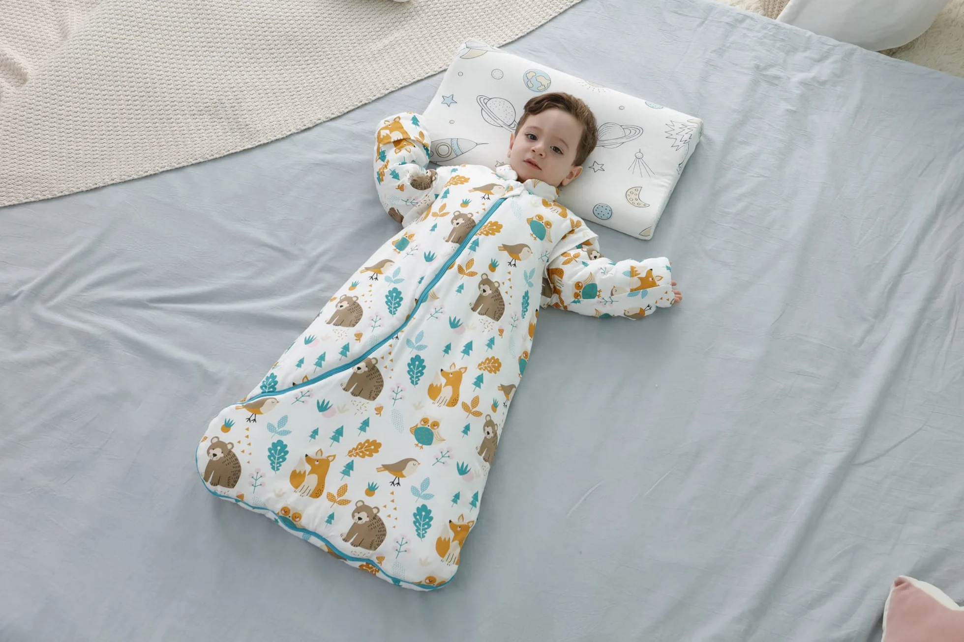 Śpiwór zimowy dla dzieci, 3,5 Tog, bawełna organiczna, różne rozmiary od urodzenia do 4 lat