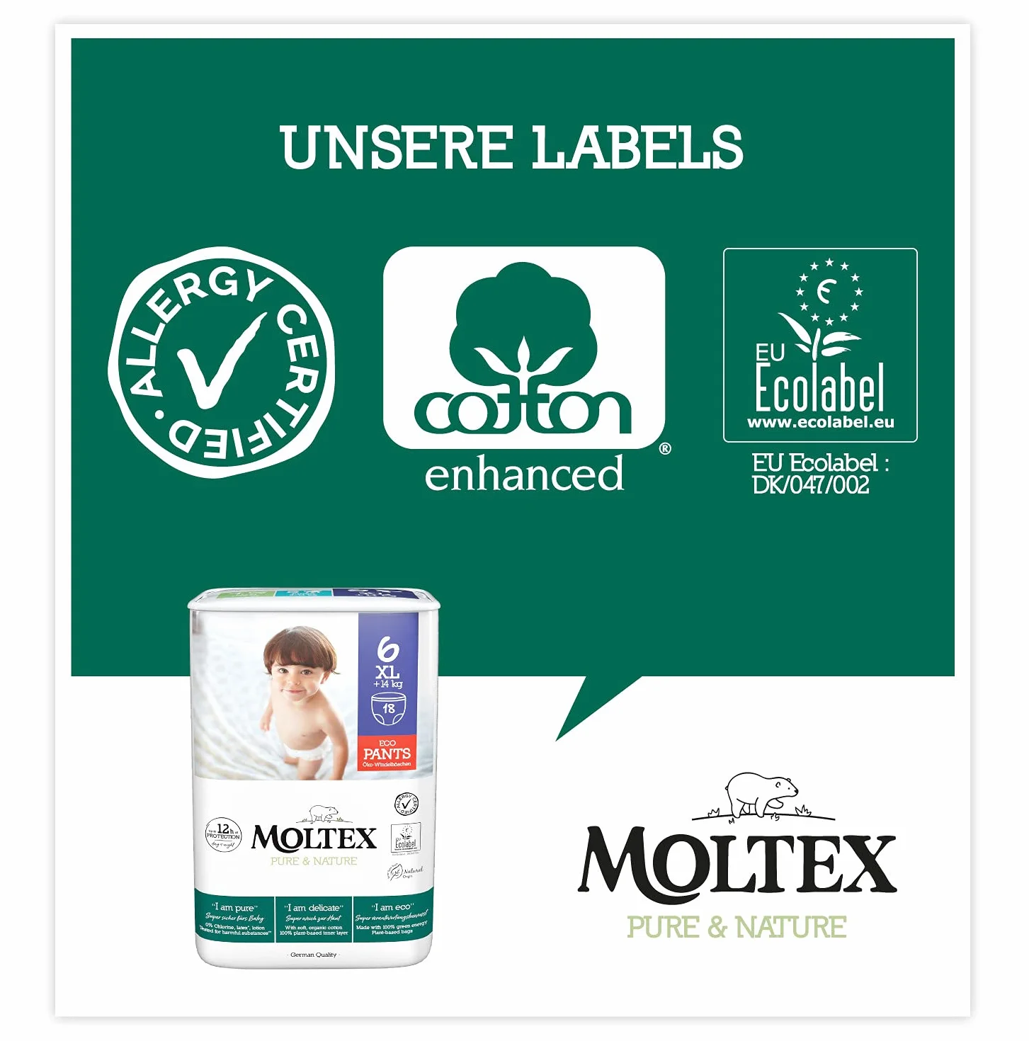 Moltex Pure & Nature Eco Pants Rozmiar 6 (+14 kg) - 72 Spodnie (4 torby po 18 sztuk)