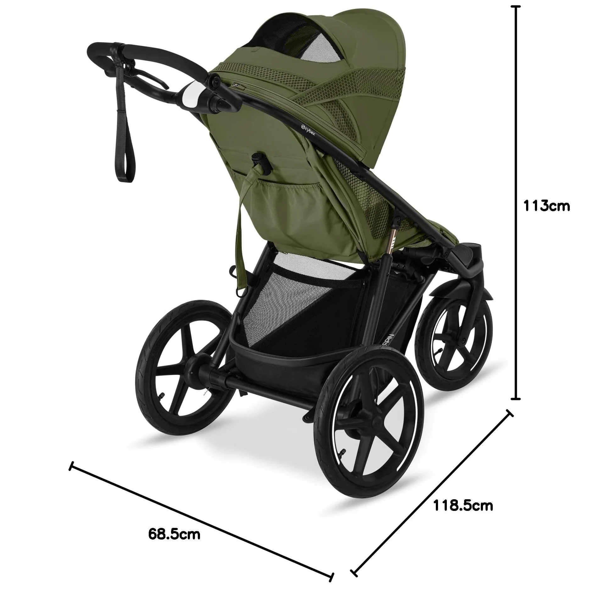 CYBEX Gold Wózek spacerowy AVI SPIN, Od urodzenia do ok. 4 lat, Max. 111 cm i 22 kg, Wózek miejski, Wózek terenowy i do biegania, Moss Green