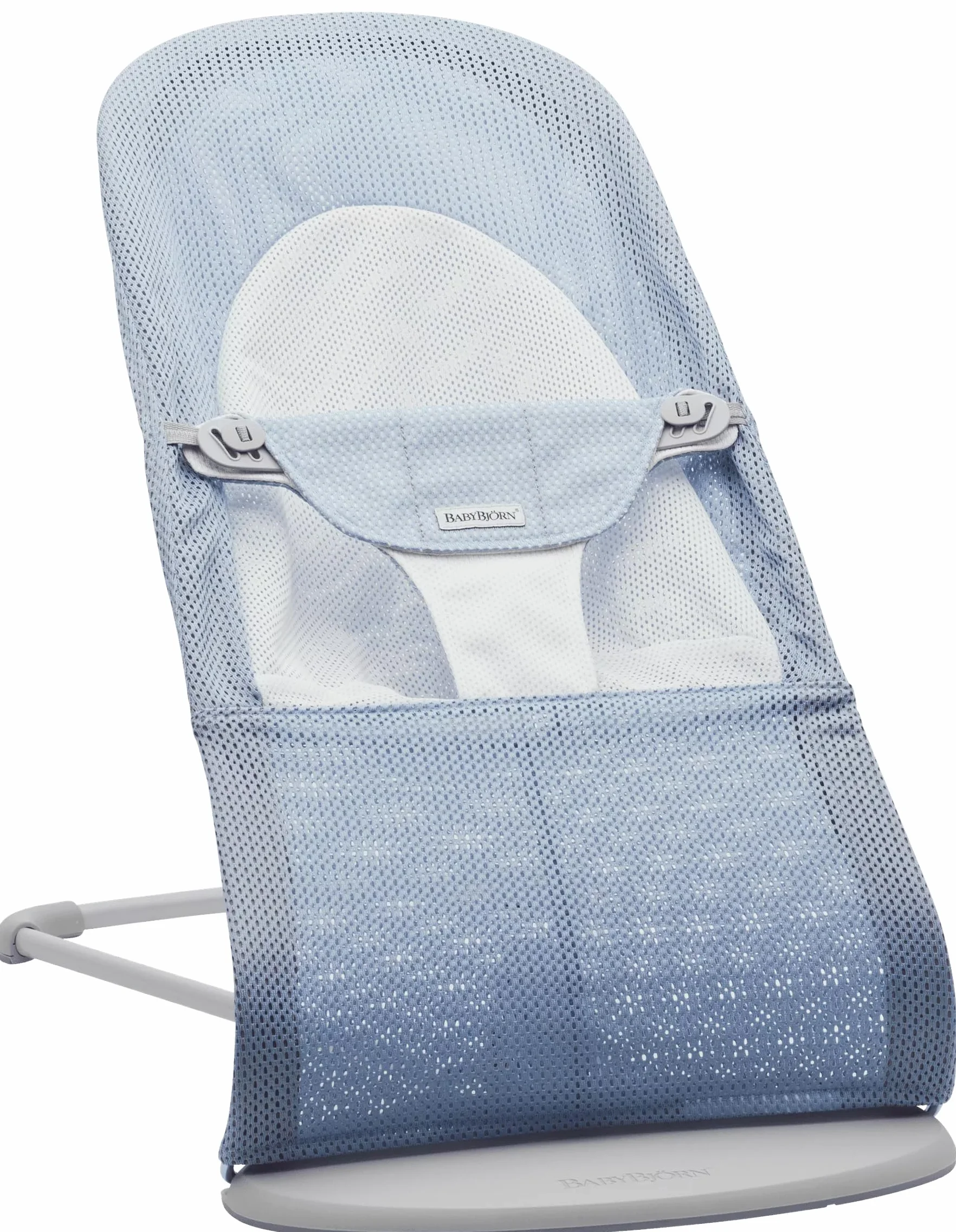 BabyBjörn 005143 Bouncer Balance miękki, jasnoszary ramka, siatka, błękitny/biały