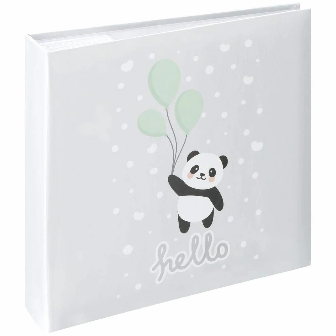 Hama Album fotograficzny Hello Panda (na wsuwki, 200 zdjęć 10x15 cm, miejsce na płytę CD, 100 stron, rozmiar albumu 22x22,5 cm) Szary