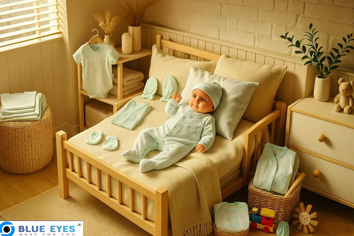 Blue Eyes Zestaw prezentowy dla noworodka 100% naturalna bawełna Pierwsze akcesoria unisex Zestaw odzieży dla niemowląt dla dzieci 0-4 miesięcy 8 sztuk, ZIELONY