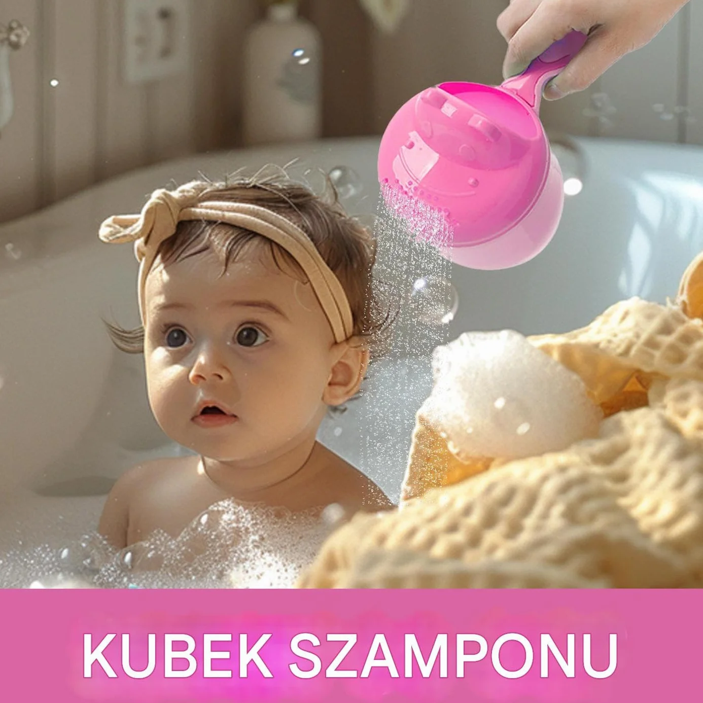 Baby Bath Cup, Toddler Rinse Jug, Cartoon Pourer Design, Thickened Safety Feature for Hair Washing and Bathing, Shower Rinsing, Kids Bath Time Acessories 215.17 Inch Pink, Green