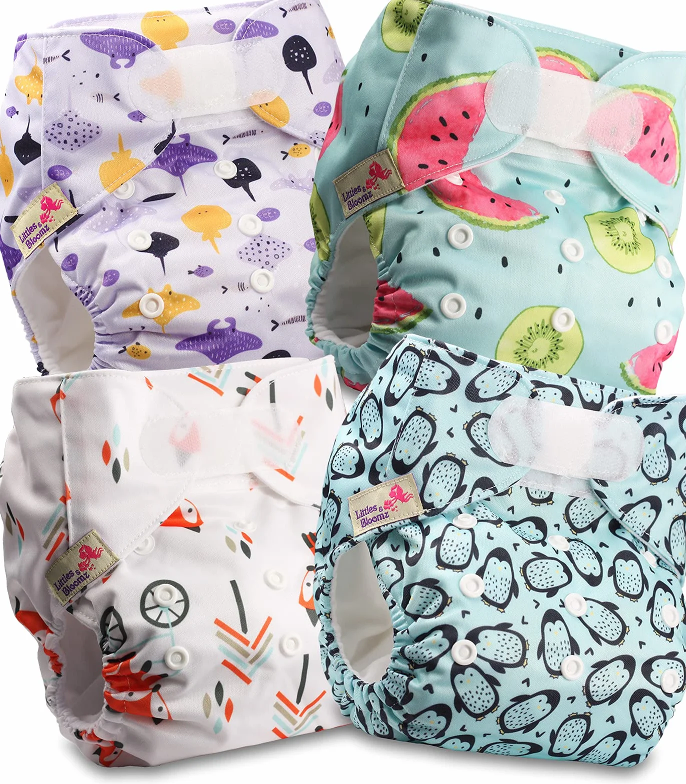 Littles and Bloomz Baby pieluszka wielokrotnego użytku kieszonkowa pieluszka pielucha, standardowy haczyk, 4 pieluchy, FLV2-0403