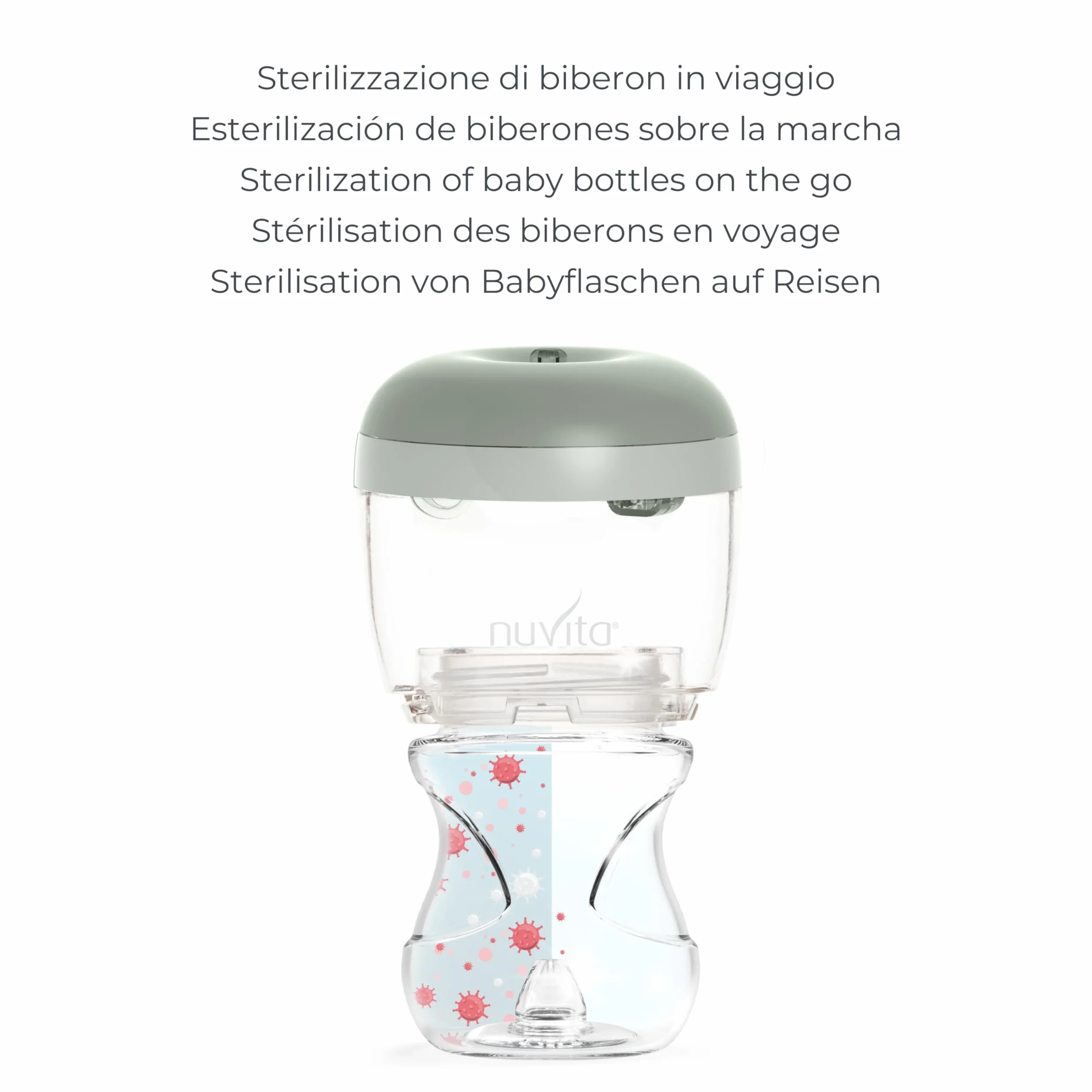 Nuvita MellyPlus przenośny sterylizator UV do butelek dla niemowląt, zabija 99% zarazków, zielony szałwia