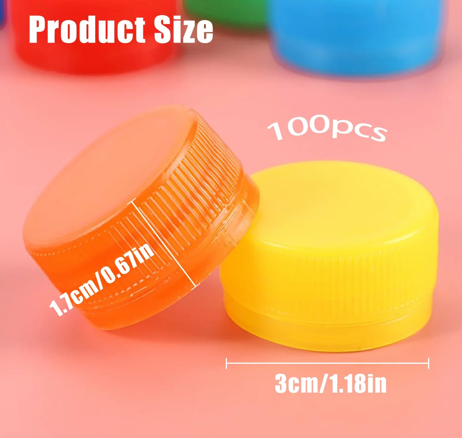 100 sztuk kolorowych zakrętek do butelek, plastikowe pokrywki na butelki, 3 cm, dekoracyjne pokrywki na butelki DIY, do przedszkola, szkoły, projektów rzemieślniczych (10 kolorów (nie czarno-białe)