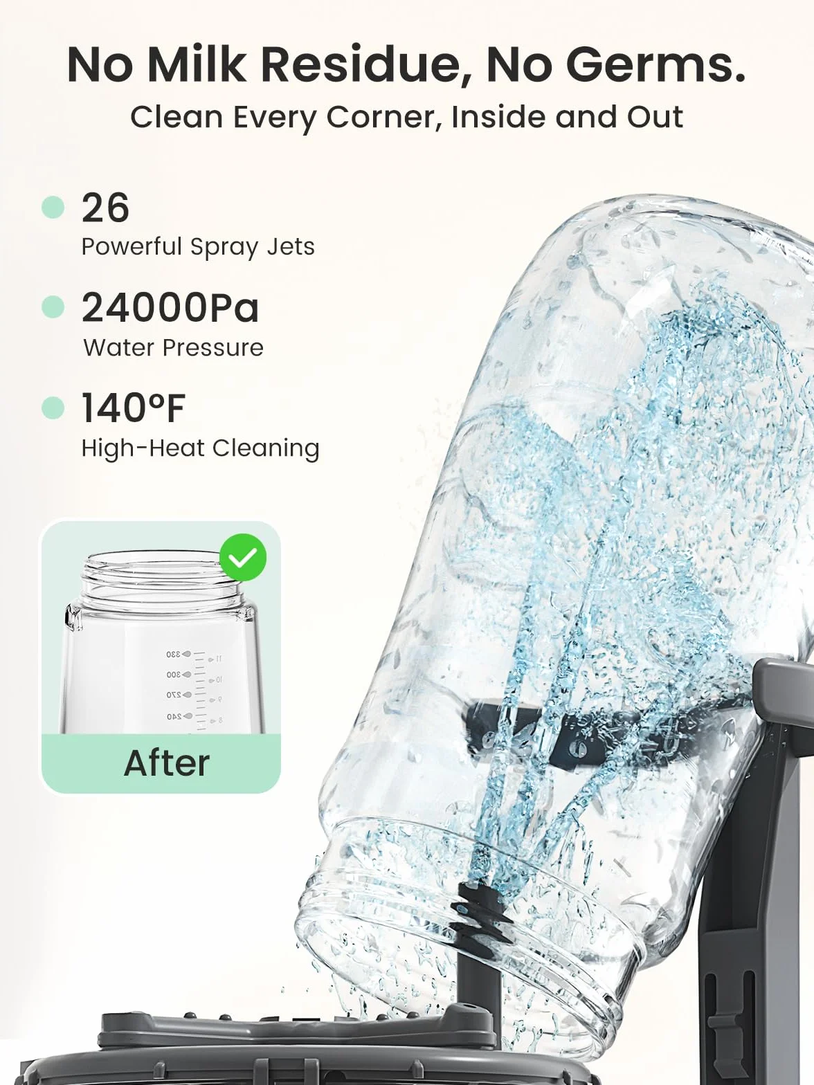 Grownsy EaseClean Bottle Washer Pro | Elektryczny Płuczko-Suszarko-Sterylizator | Do Butelek, Akcesoriów Laktatora | Mycie bez Ręcznego Płukania