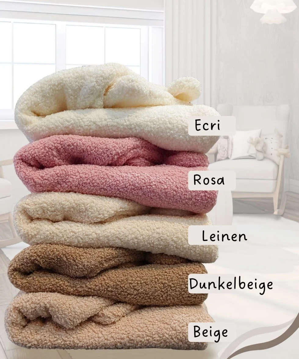 Otulacz dziecięcy do fotelika, nosidełka 78x78cm BARANEK-BOUCLE + Bawełna, ocieplany z kapturem (Ecri)