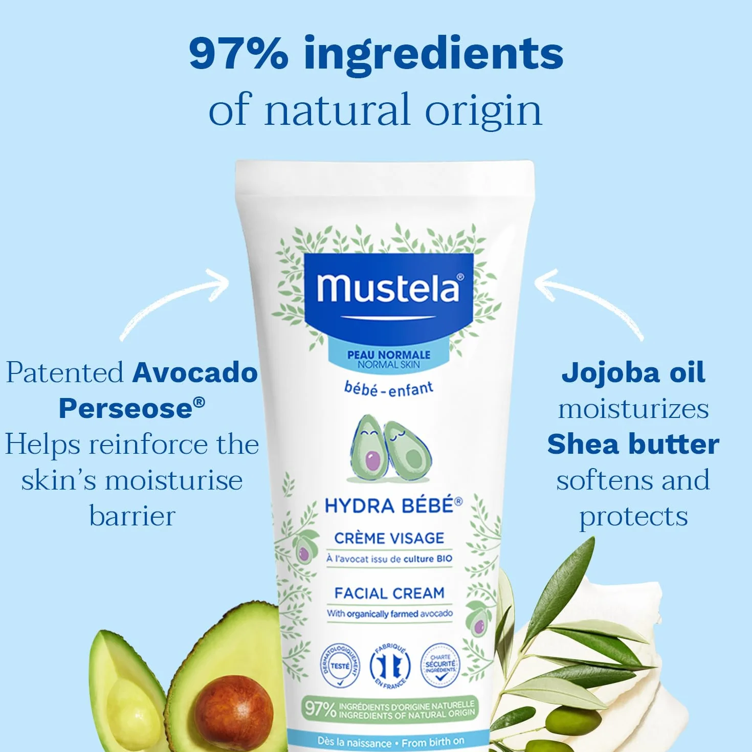 Mustela Hydra Bebe krem do twarzy od urodzenia, 40 ml