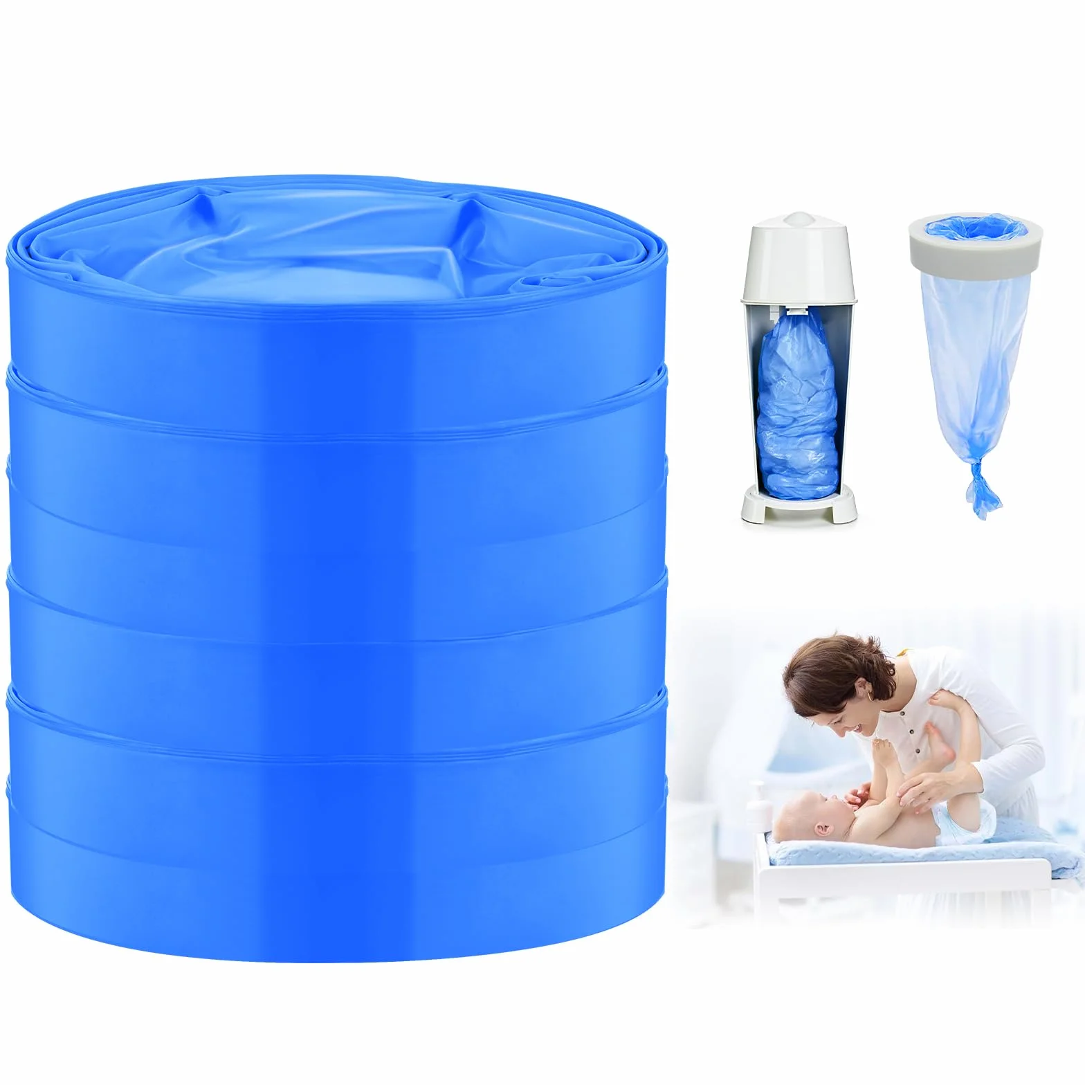 Pojemniki na pieluchy 6 sztuk, folia uzupełniająca 4,5 m, kompatybilne z Angelcare, Tommee Tippee, Spross, LitterLocker, niebieski