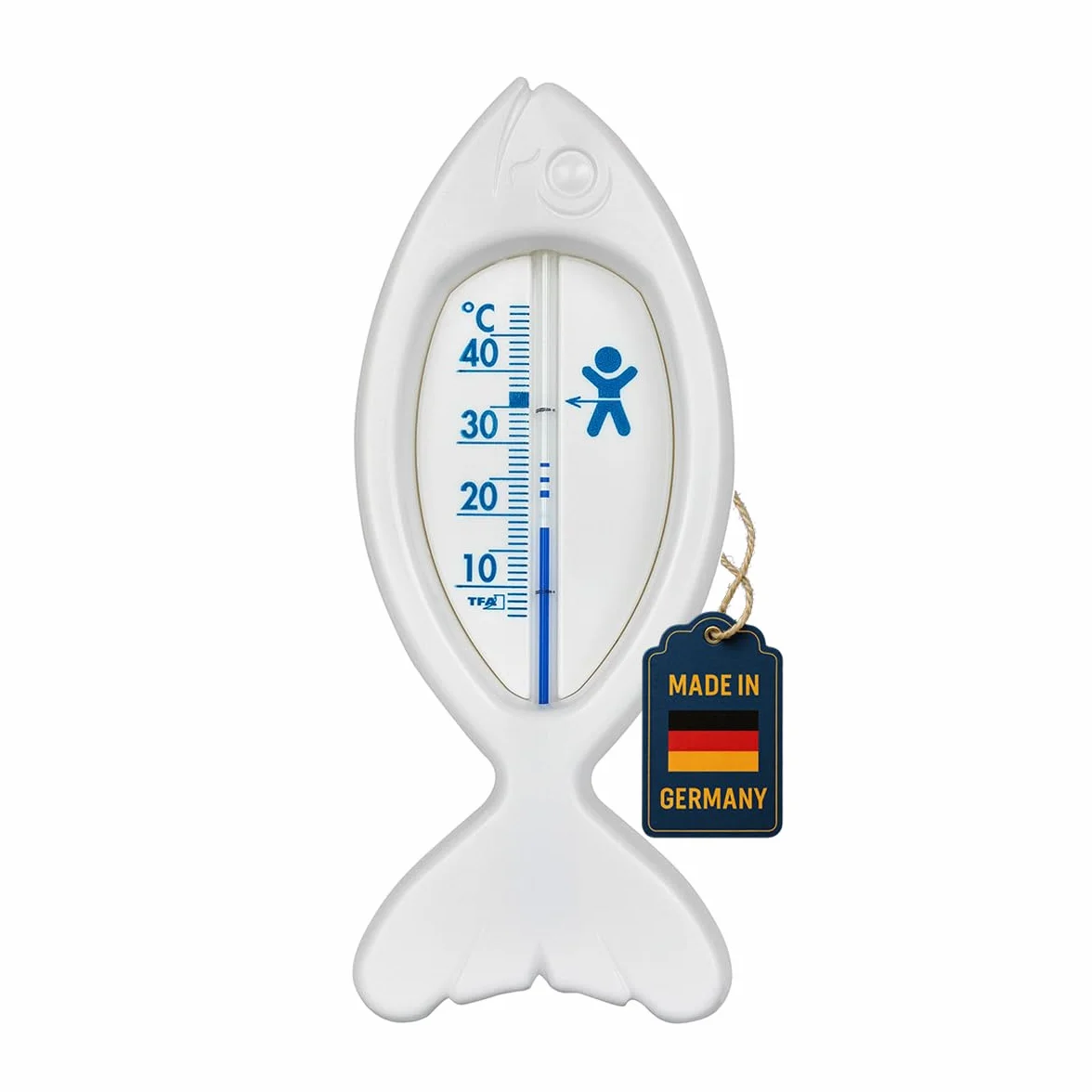 TFA Dostmann Fisch analogowy termometr do kąpieli, 14.3017.02, zwiększający komfort kąpieli, nie zawiera BPA, biały, dł. 59 x szer. 14 x wys. 145 mm