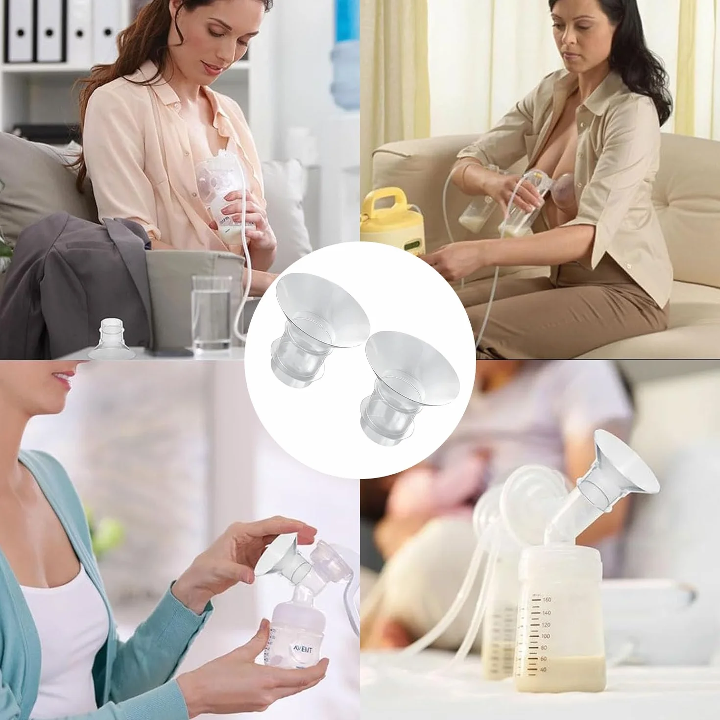 2-częściowe nakładki kołnierzowe, kompatybilne z Momcozy M9/M6/M5/S12 Pro/S9 Pro, Medela, Spectra, Bellababy, Lansinoh, Elvie, Nuliie, Kissbo, Anwike i innymi modelami. Akcesoria zamienne do