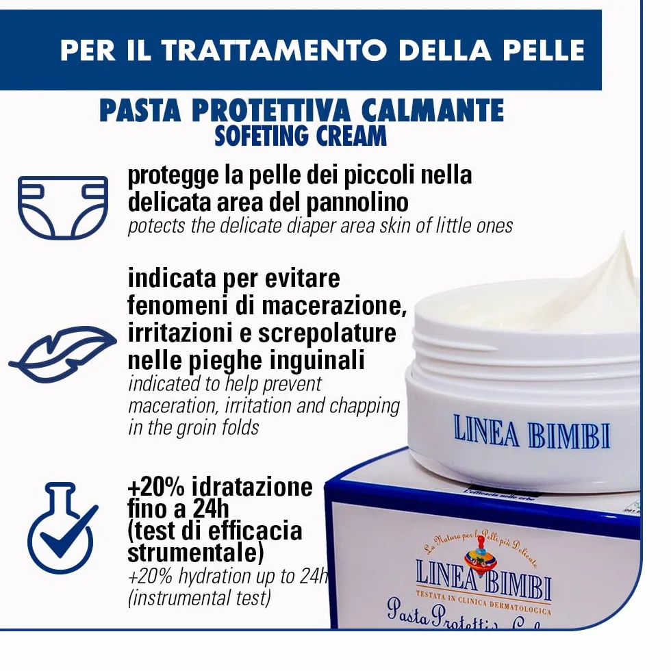 Helan, Linea Bimbi Bio – kojąca pasta ochronna, krem na pieluchy, zaczerwienienia i podrażnienia, ochronna pasta nawilżająca z aloesem, woskiem pszczelim, witaminą C i E, Made in Italy, 100 g