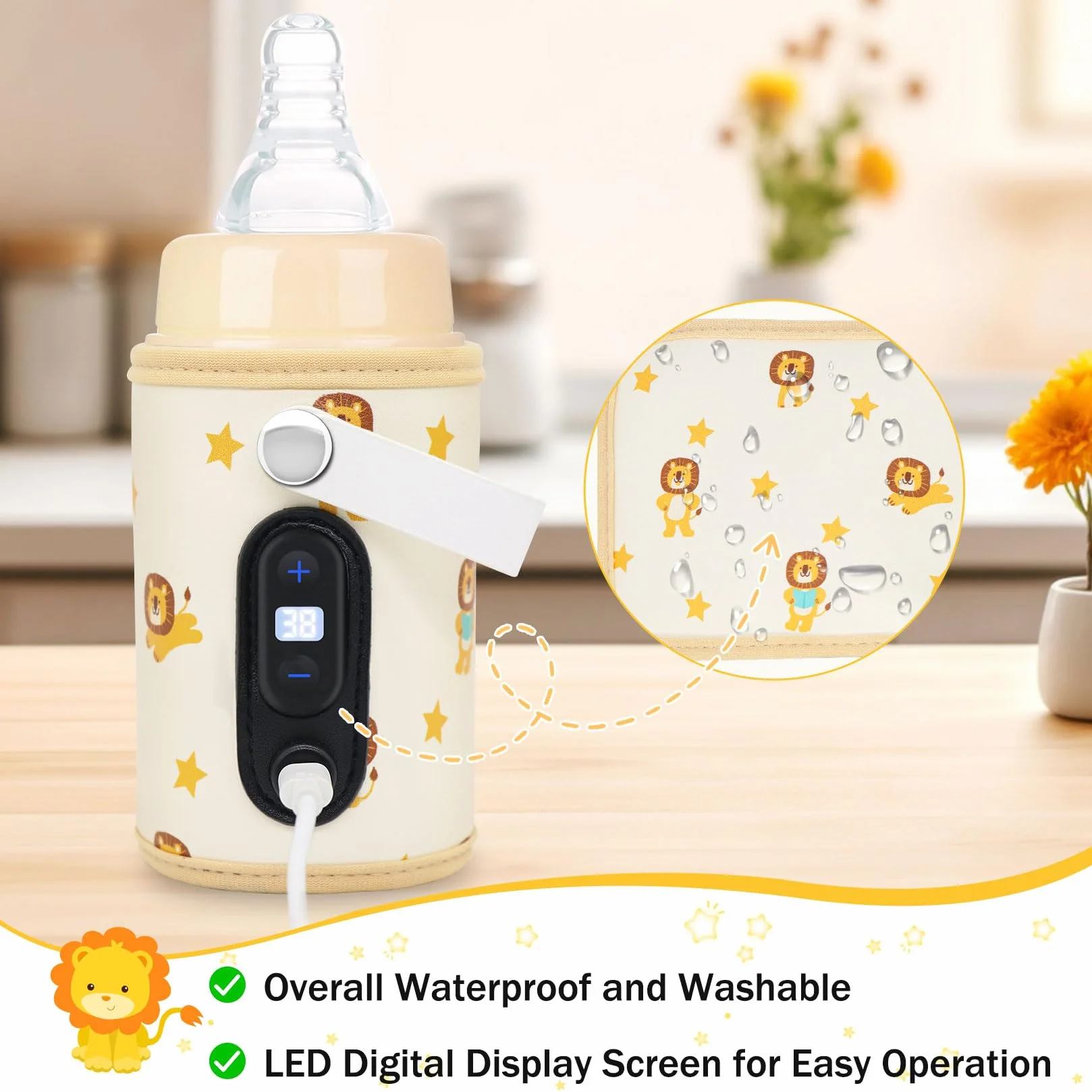 Idota Podgrzewacz do butelek dla niemowląt, przenośny, USB, 6 temperatur 38-55°C, z wyświetlaczem