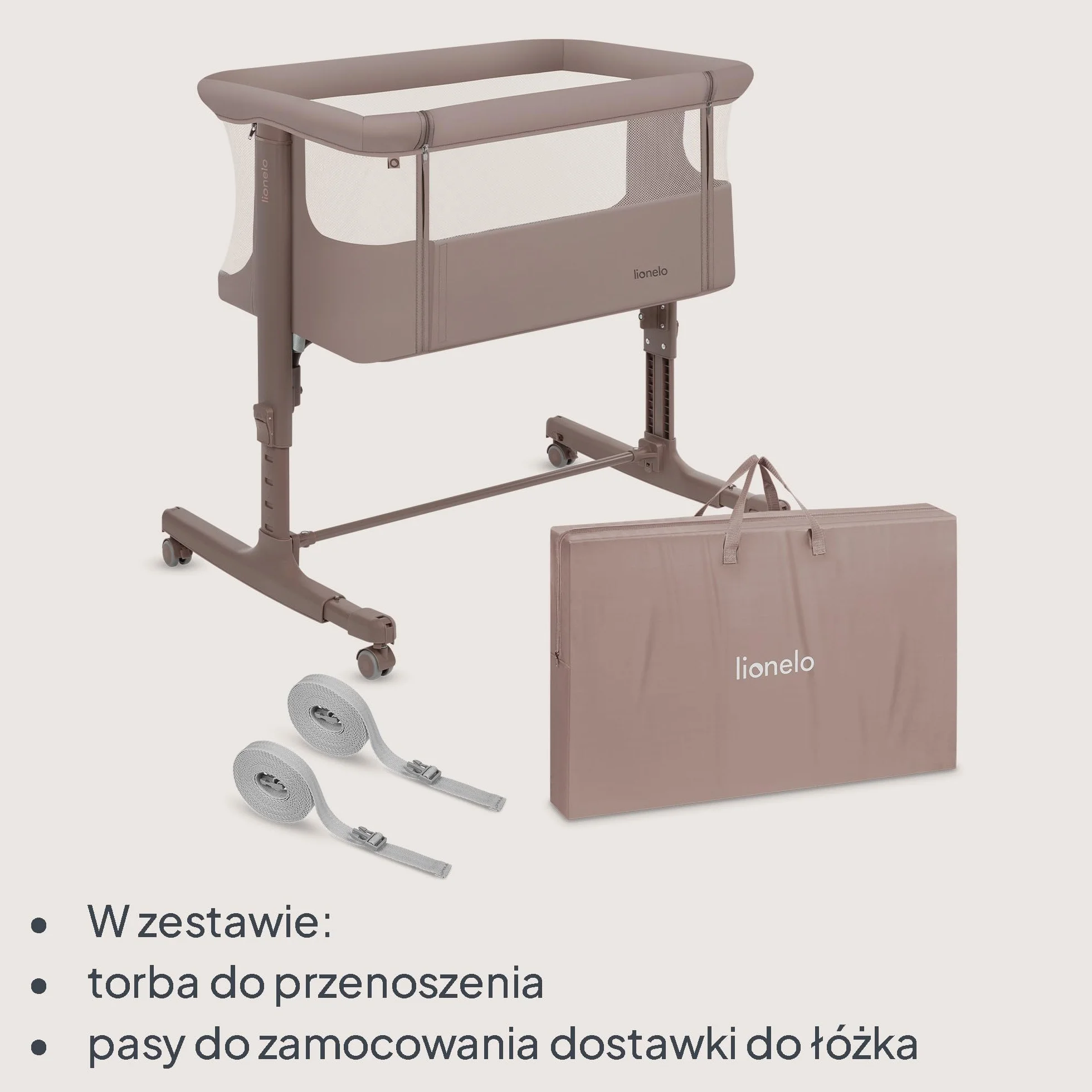 LIONELO Aurora 3 w 1 Łóżeczko Dziecięce do 9 kg Łóżko Dostawne Kołyska Regulacja Wysokości Kąta Nachylenia Materaca 4 Kółka z Hamulcem Torba (Szary)