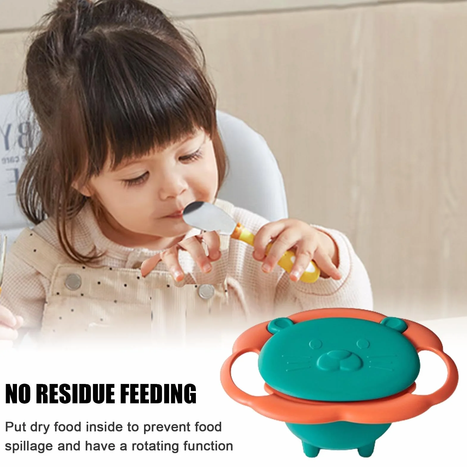 Kids Anti Spill Bowl, Gyroscopic Smooth Bowl, 360 Degree Gyroscopic Spill Proof Bowl for Children