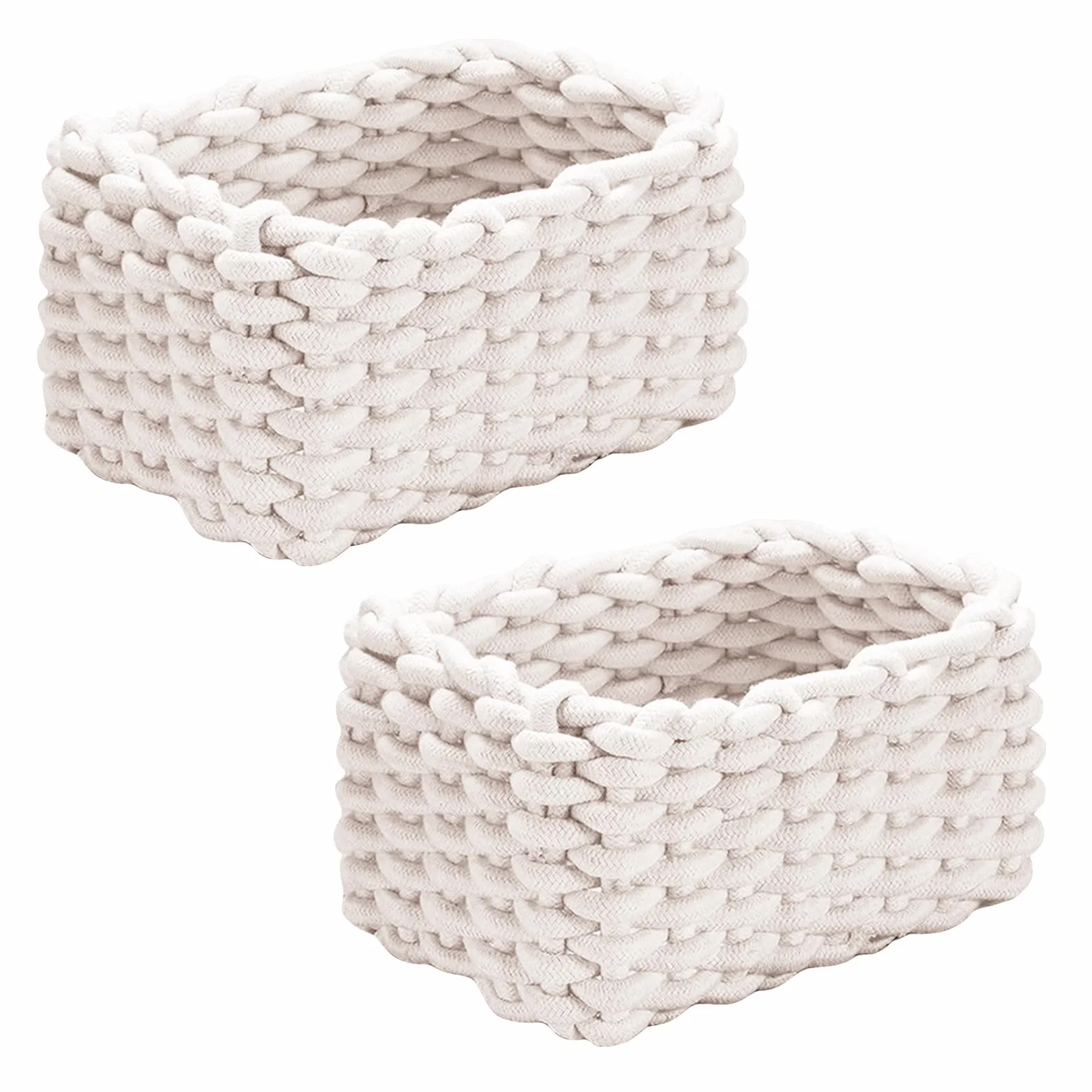 Pleciony kosz do przechowywania, 2 sztuki, kosz na szydełko, 19 x 15 x 12 cm, kosz do przechowywania dla dzieci, nadaje się do prania i składany, mały organizer, białe plecione kosze do pokoju